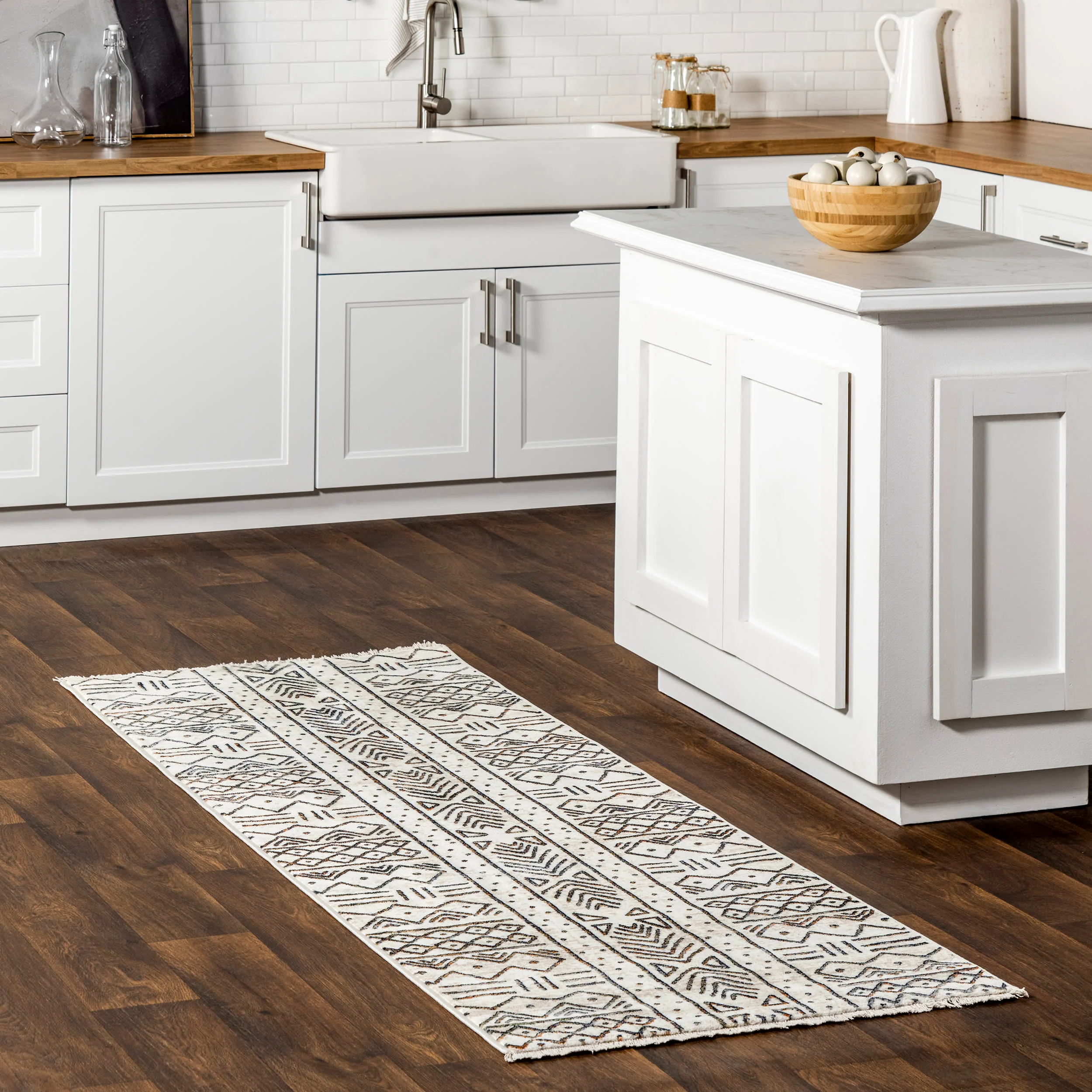 Aubrey Paneled Fringed Rug | Beige - Image 2