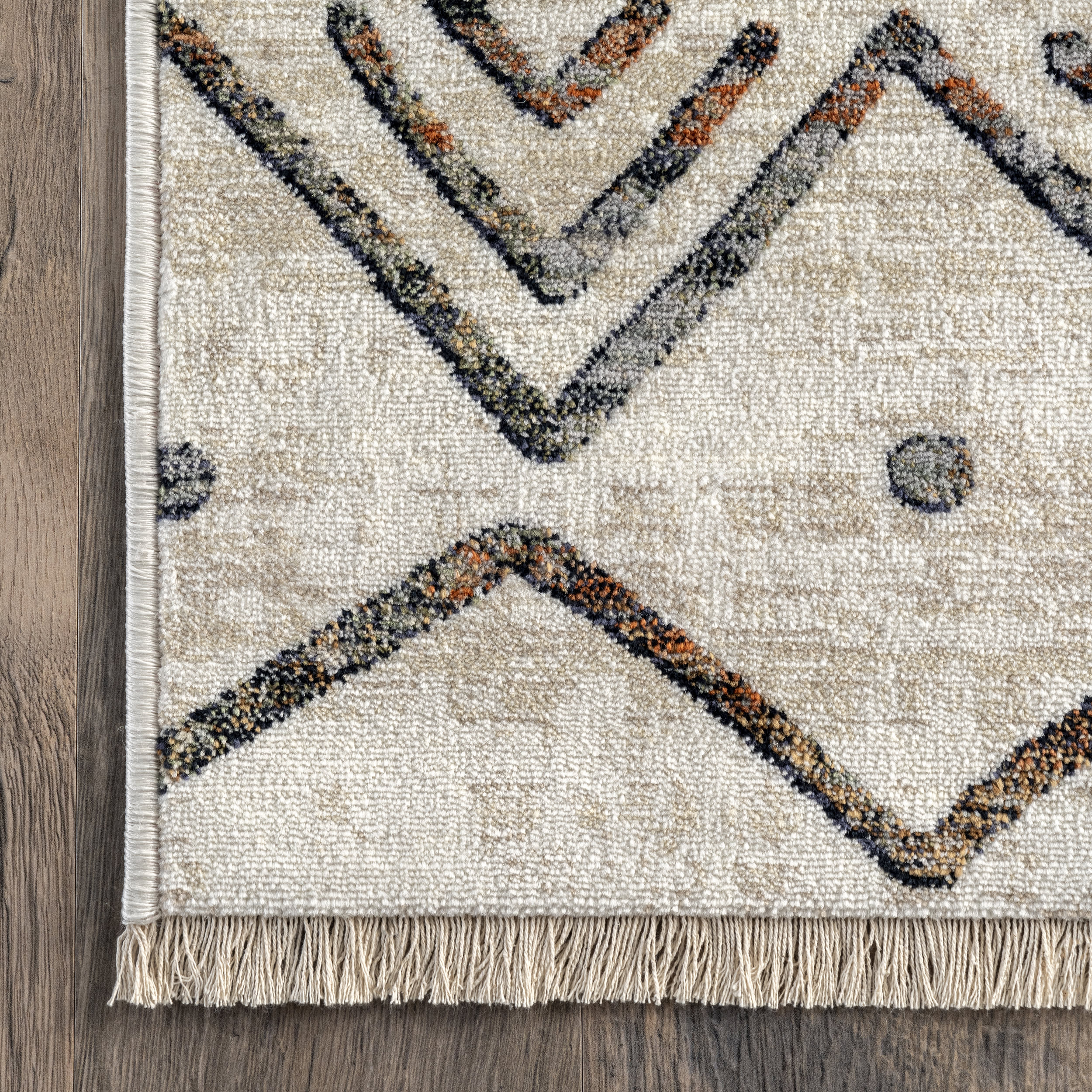 Aubrey Paneled Fringed Rug | Beige - Image 3