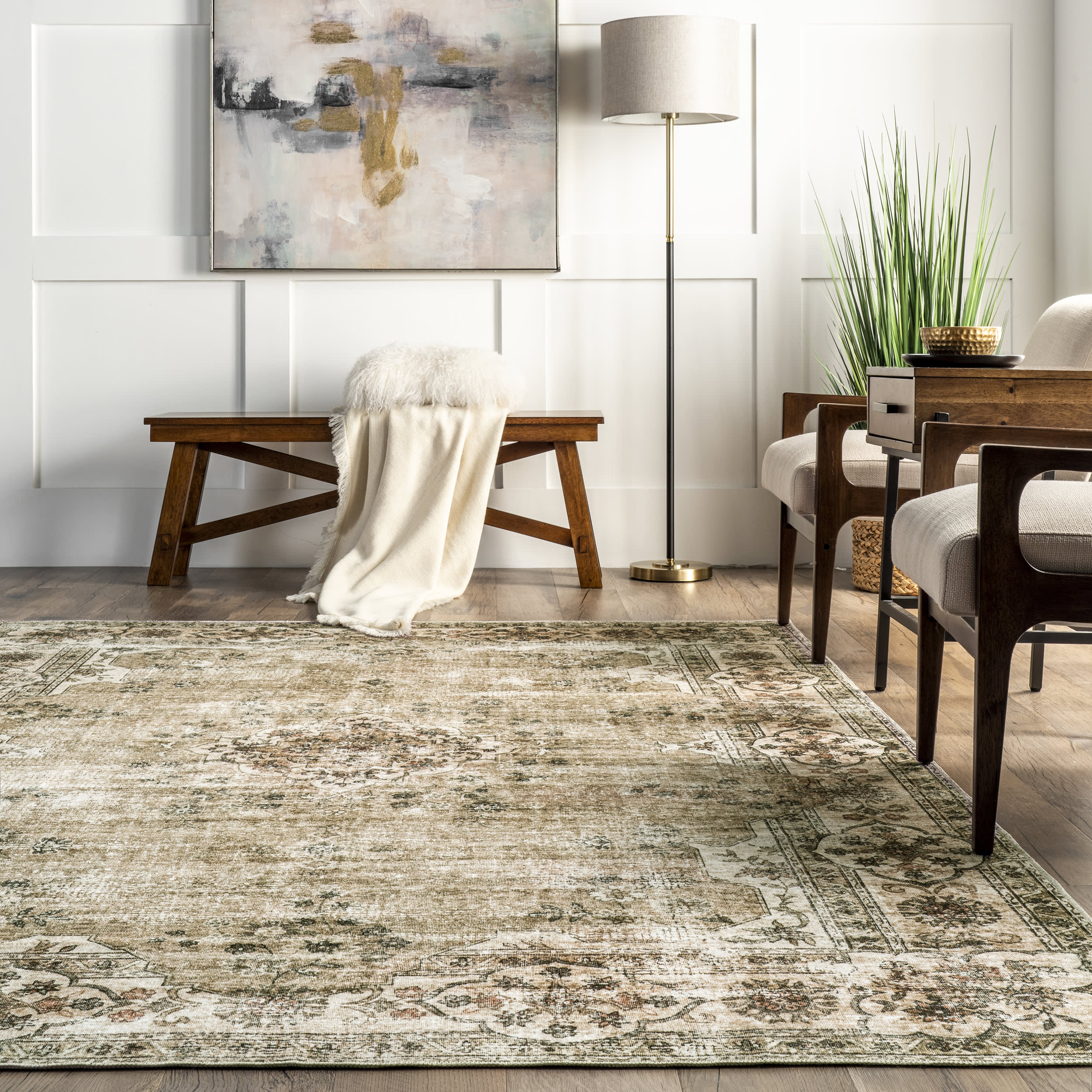 Audrina Persian Washable Rug | Beige - Image 4