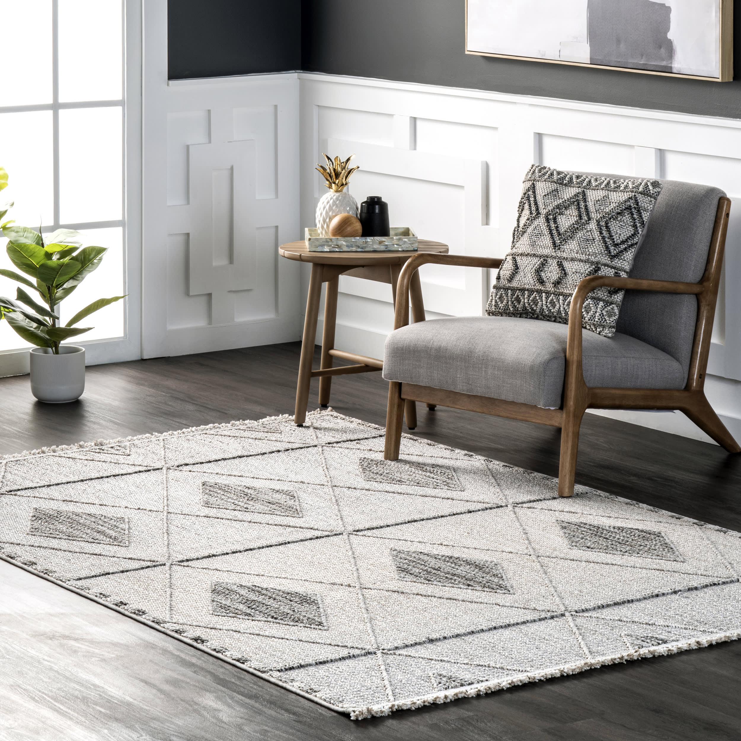 Aurelia Raised Diamond Rug | Light Grey - Image 2