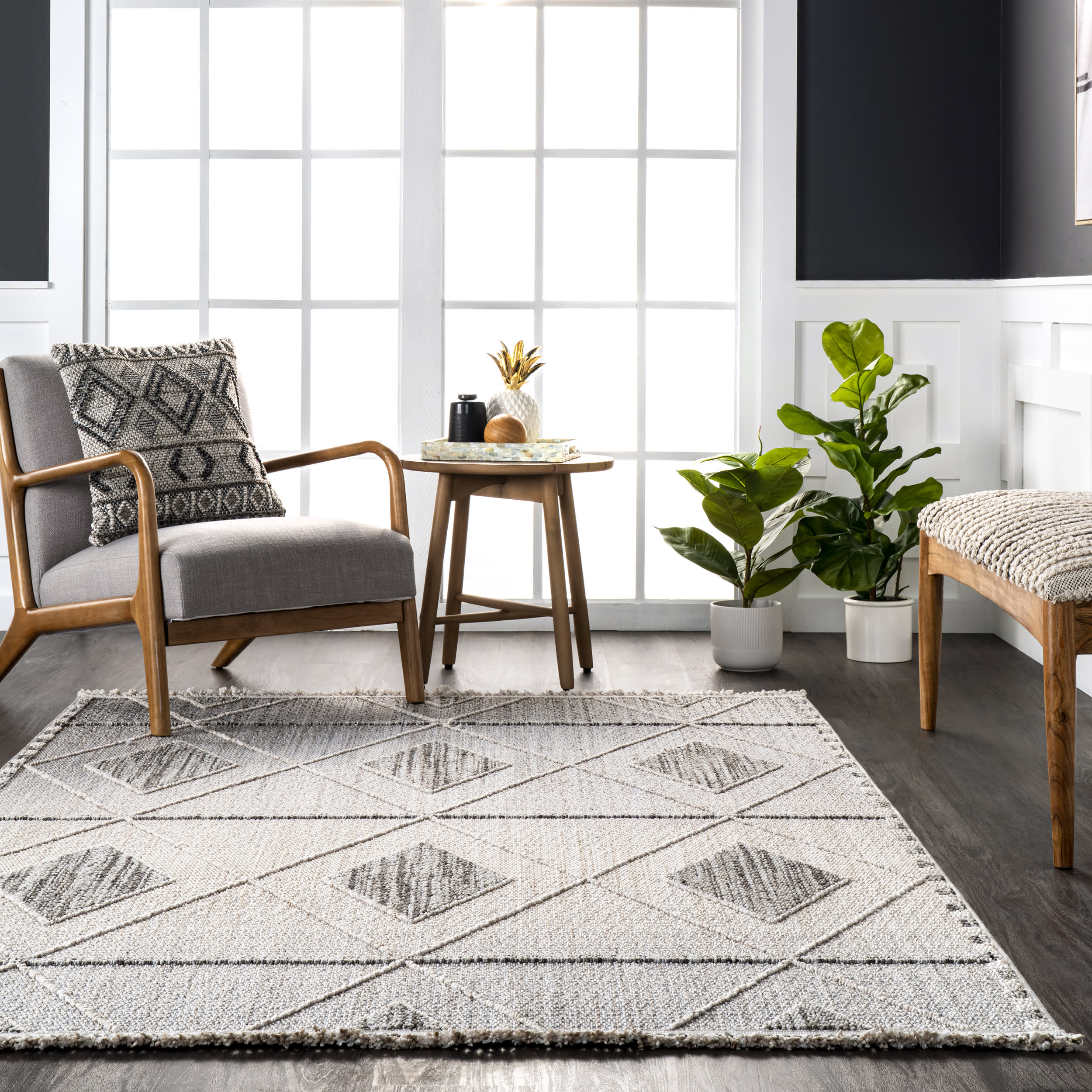 Aurelia Raised Diamond Rug | Light Grey - Image 4