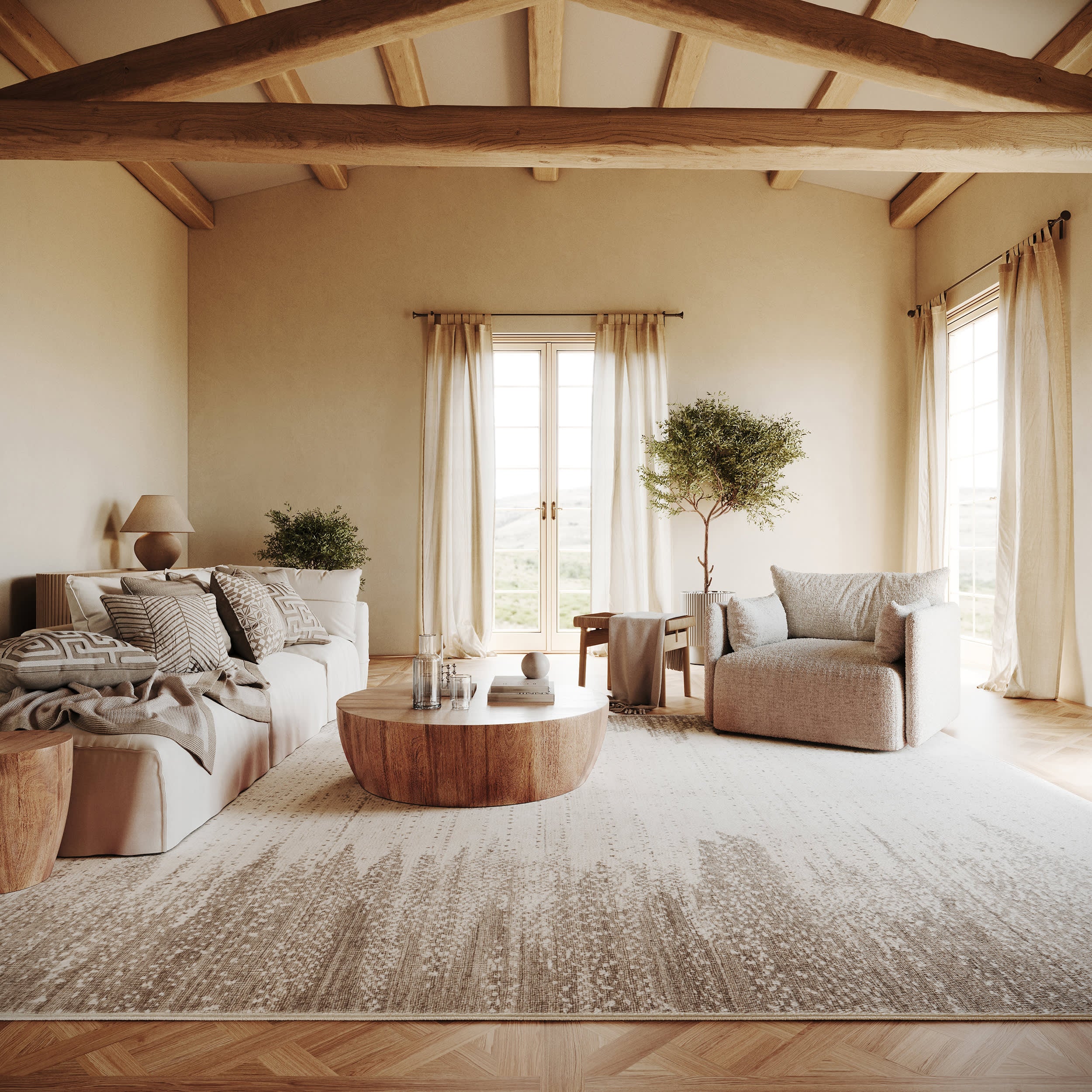 Aurellin Abstract Washable Rug | Ivory - Image 2