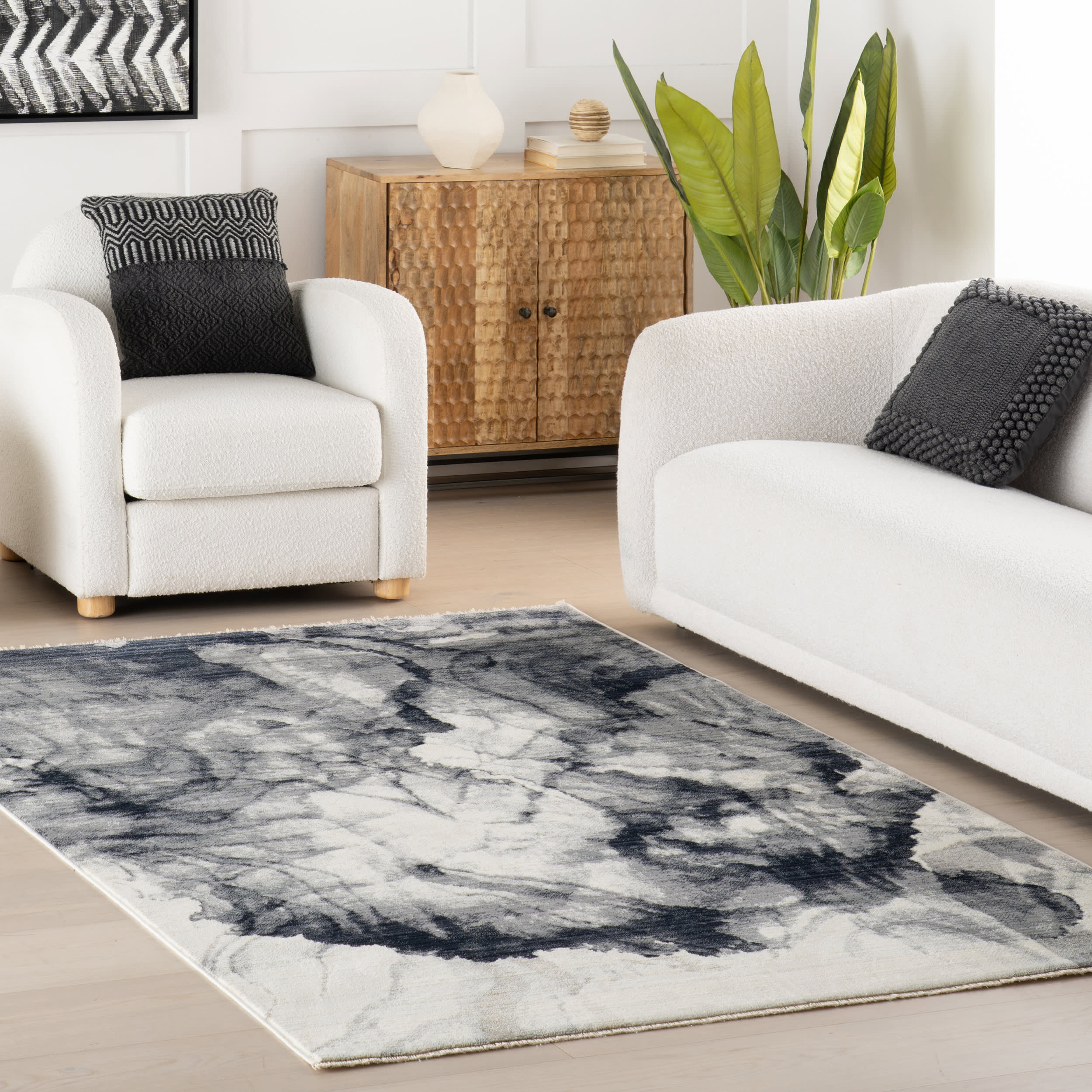 Aurelya Plush Abstract Contemporary Rug | Charcoal - Image 2