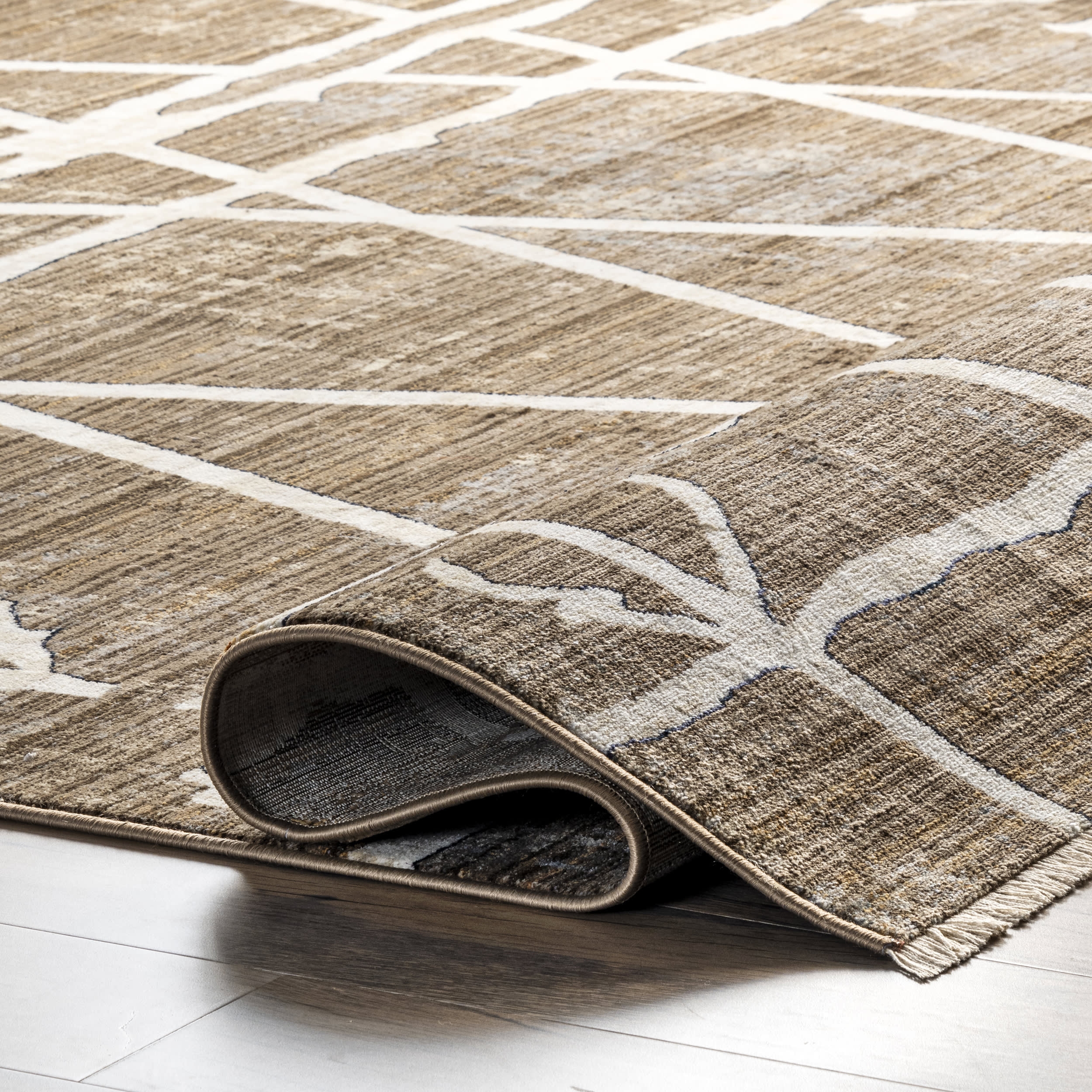 Autumn Distressed Trellis Rug | Beige - Image 2