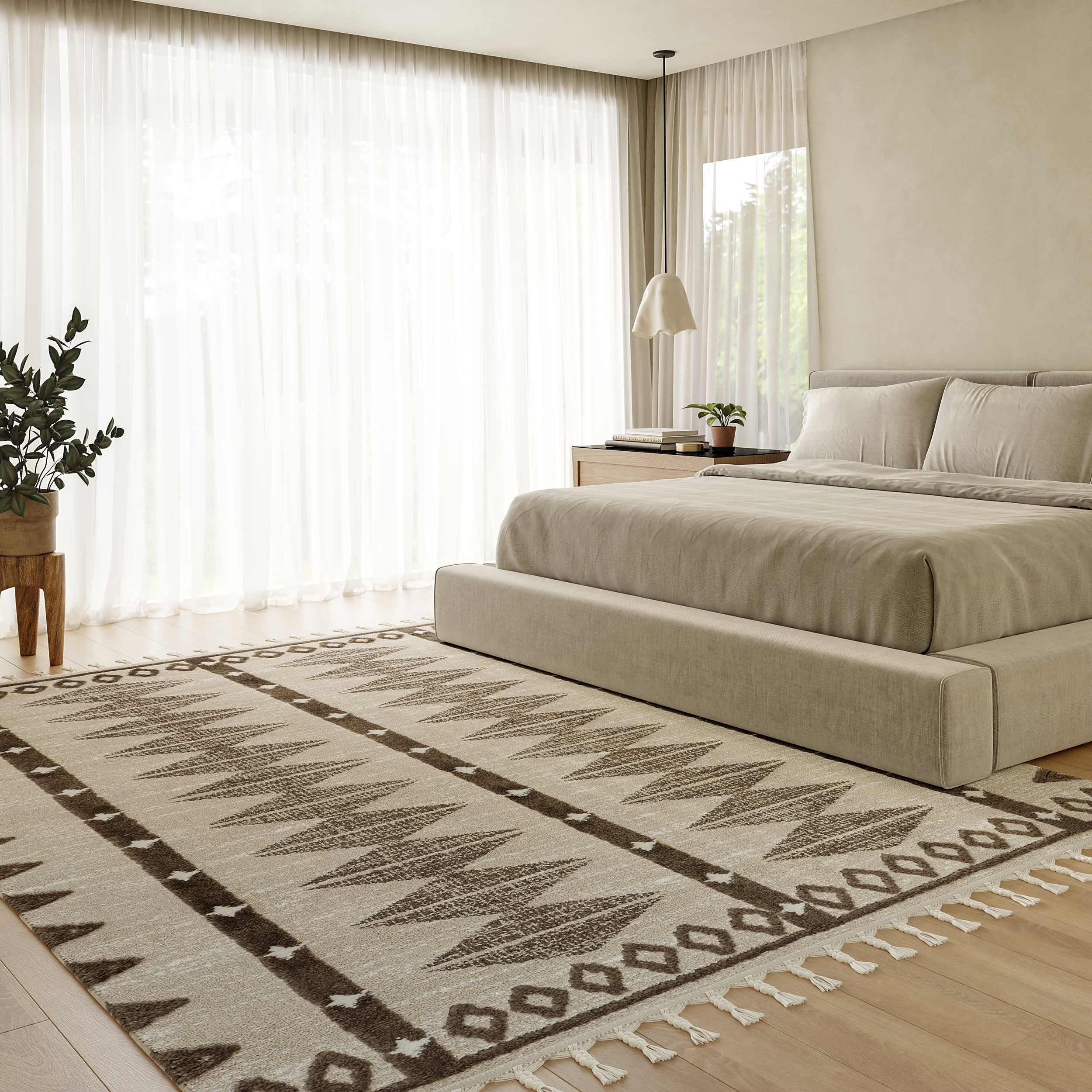 Autumn Geometric Tasseled Rug | Beige - Image 2