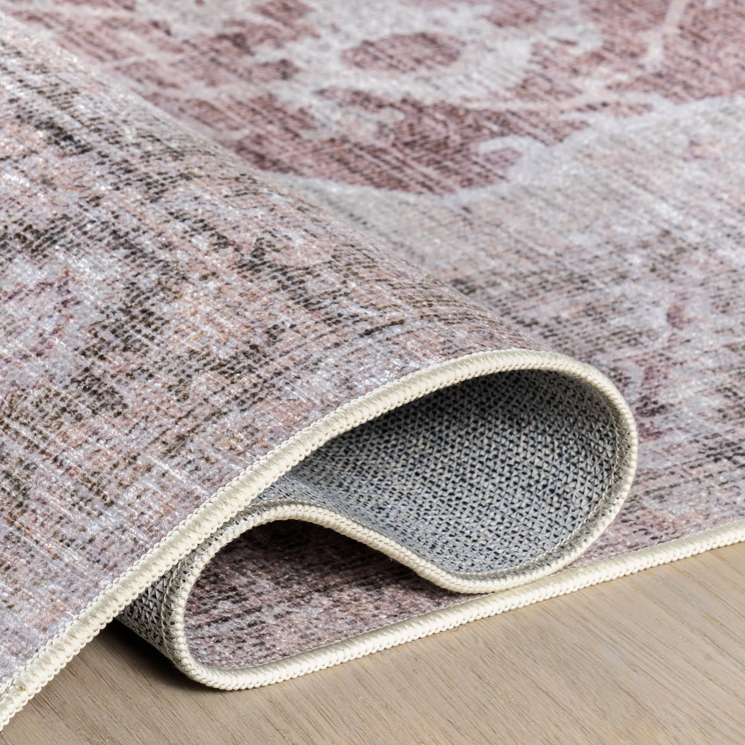 Ava Vintage Persian Spill Proof Washable Rug | Pale Pink - Image 11
