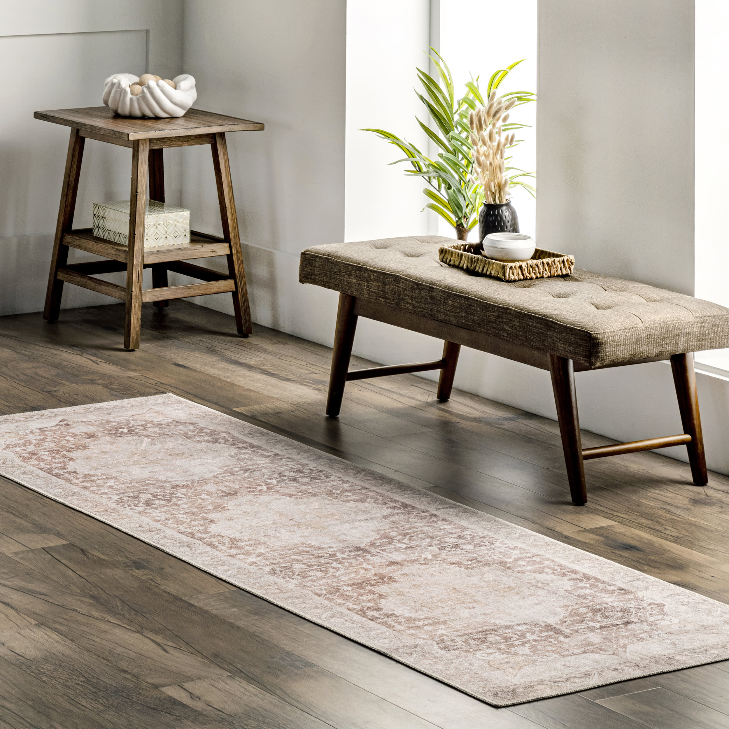 Ava Vintage Persian Washable Rug | Pale Pink - Image 2