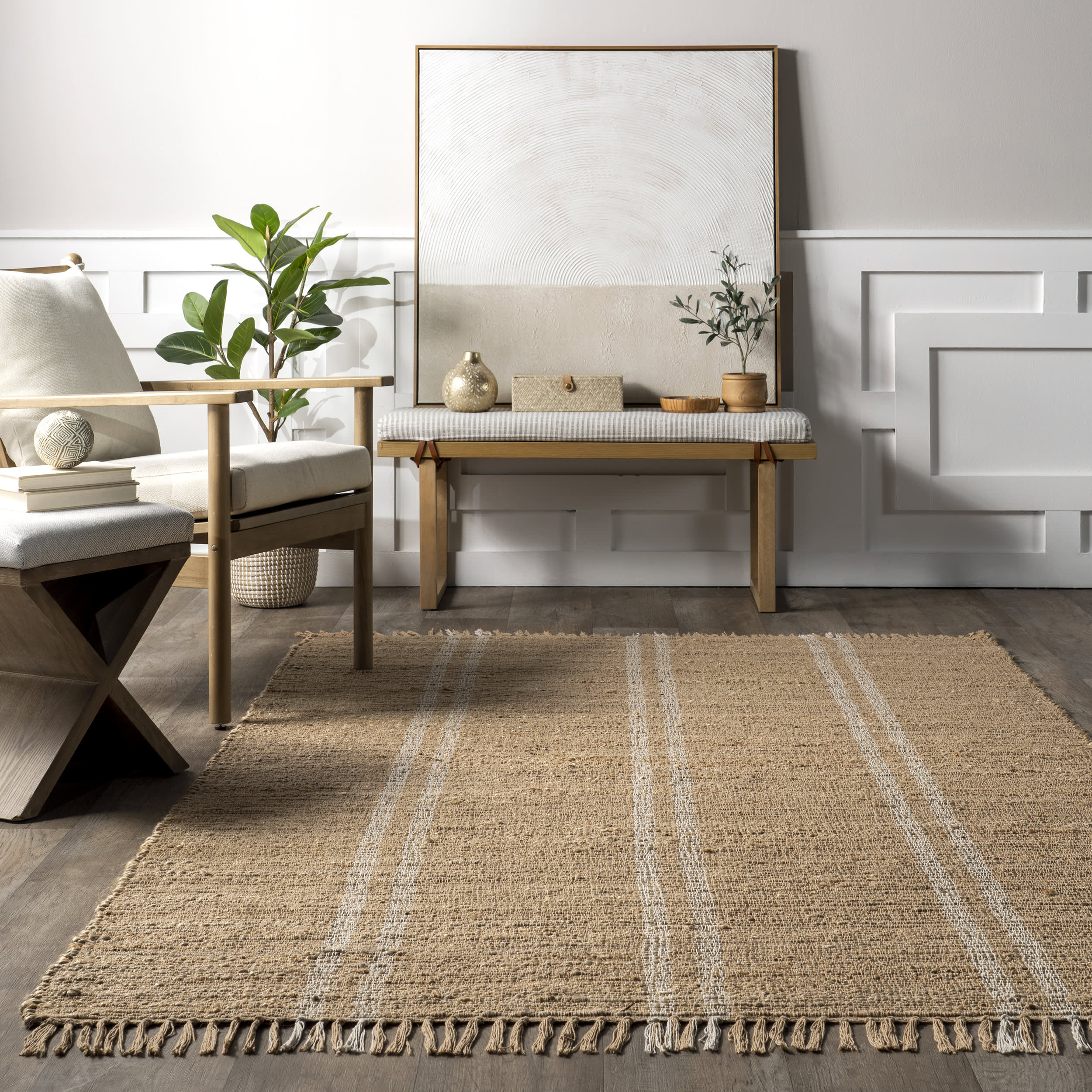 Avril Striped Jute Rug | Natural - Image 4