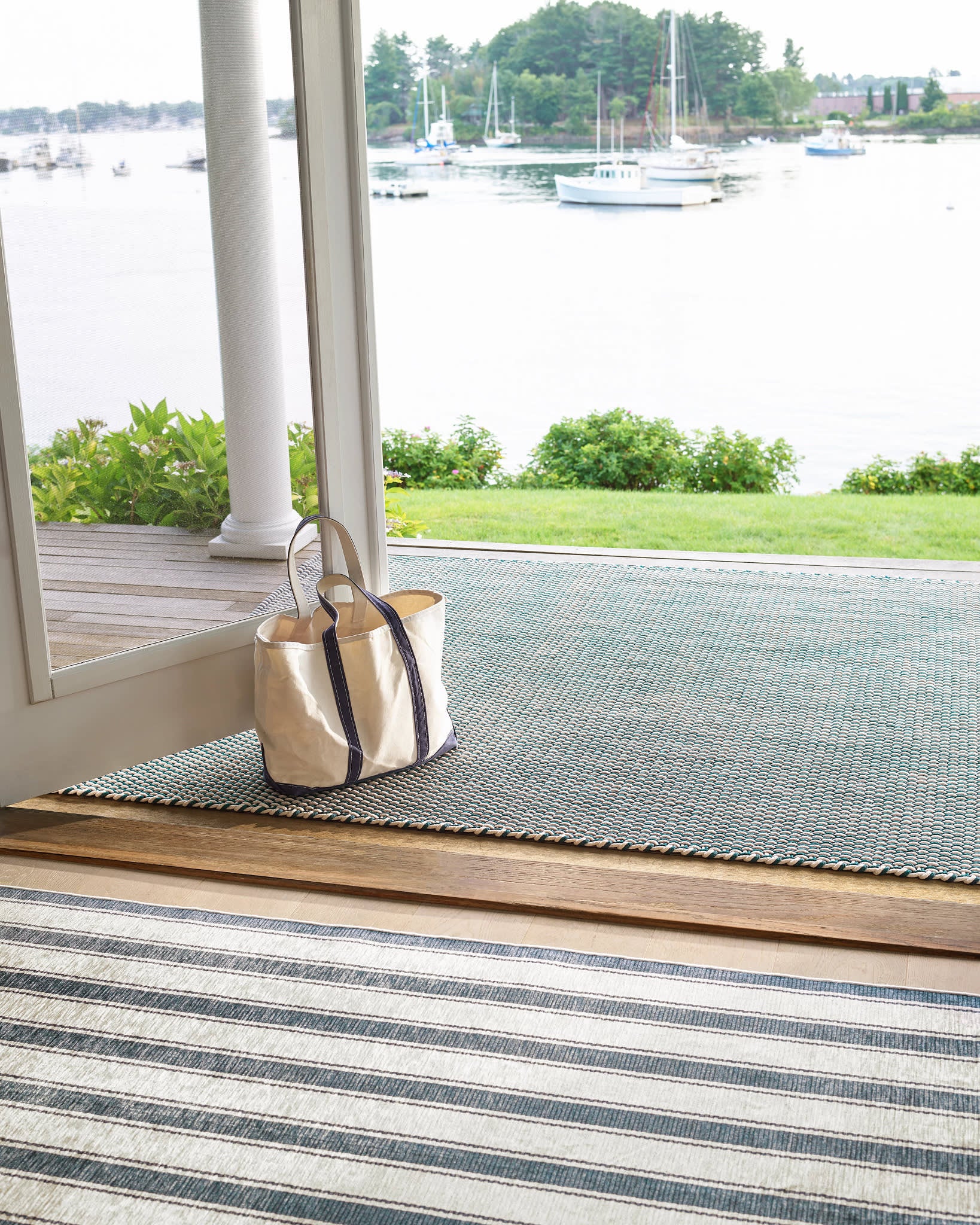 Awning Stripe Machine Washable Rug | Blue - Image 2