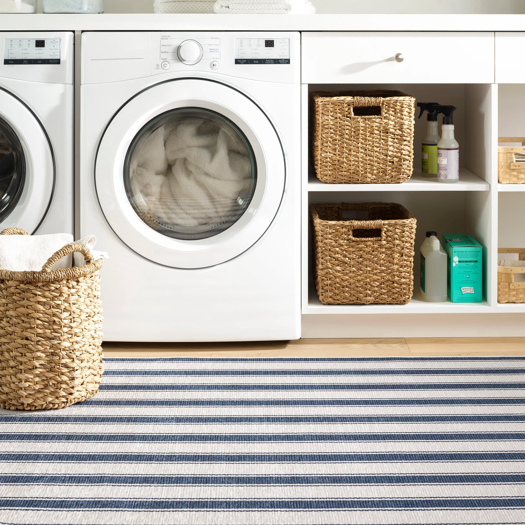 Awning Stripe Machine Washable Rug | Blue - Image 4
