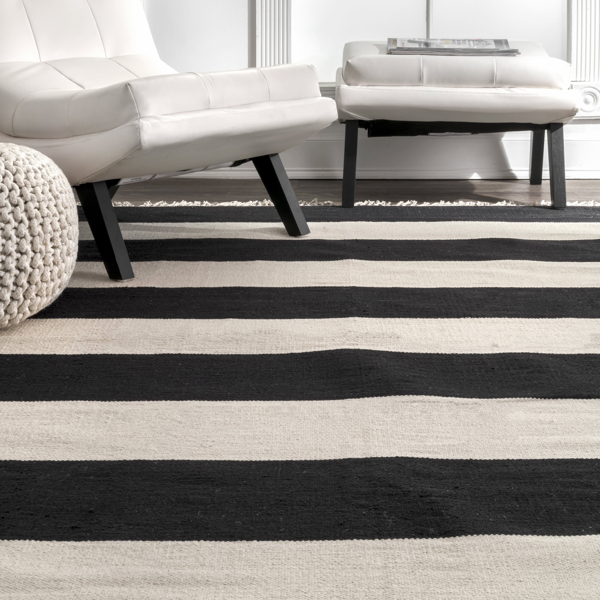 Awning Striped Flatweave Tassel Rug | Black - Image 4
