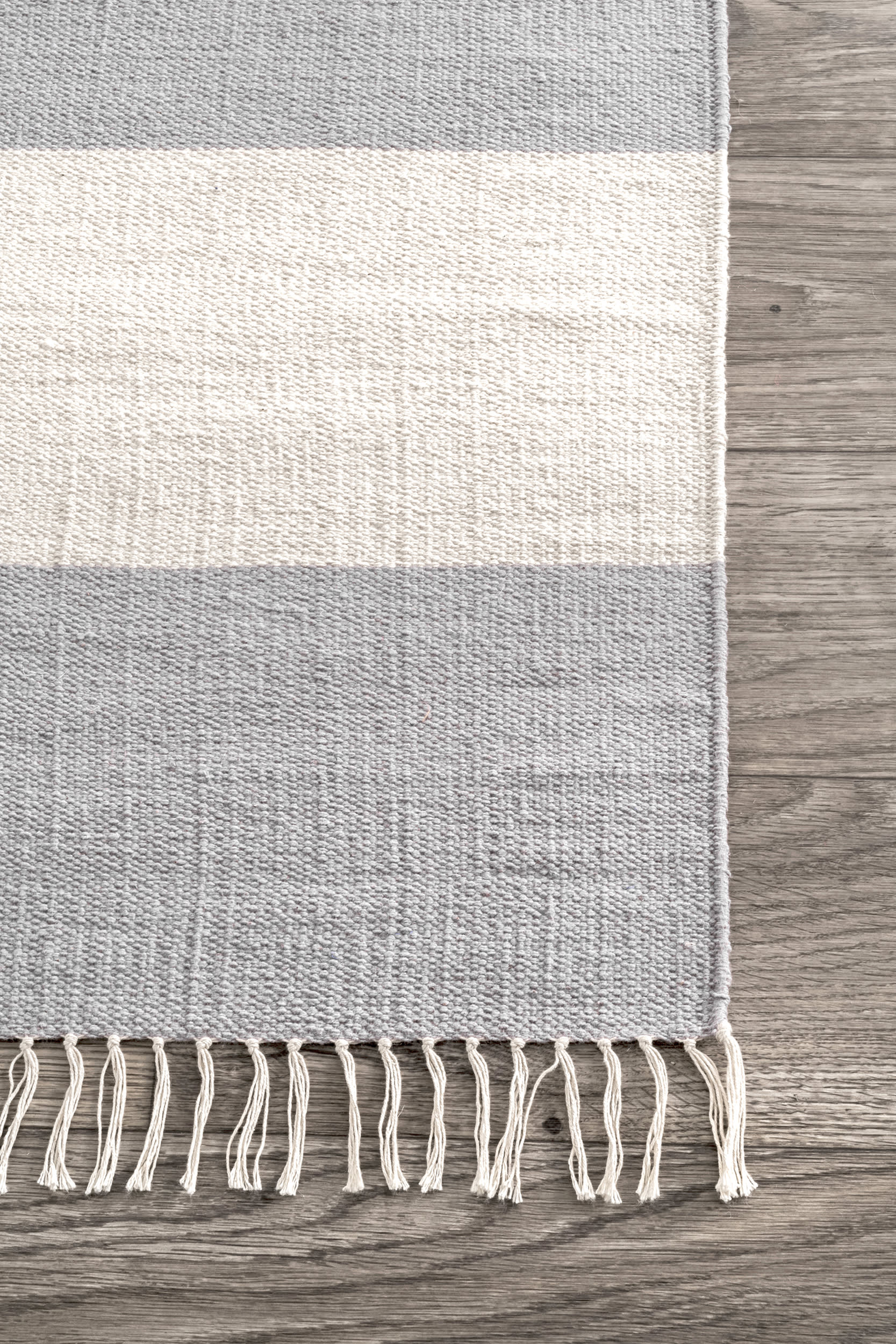 Awning Striped Flatweave Tassel Rug | Grey - Image 3