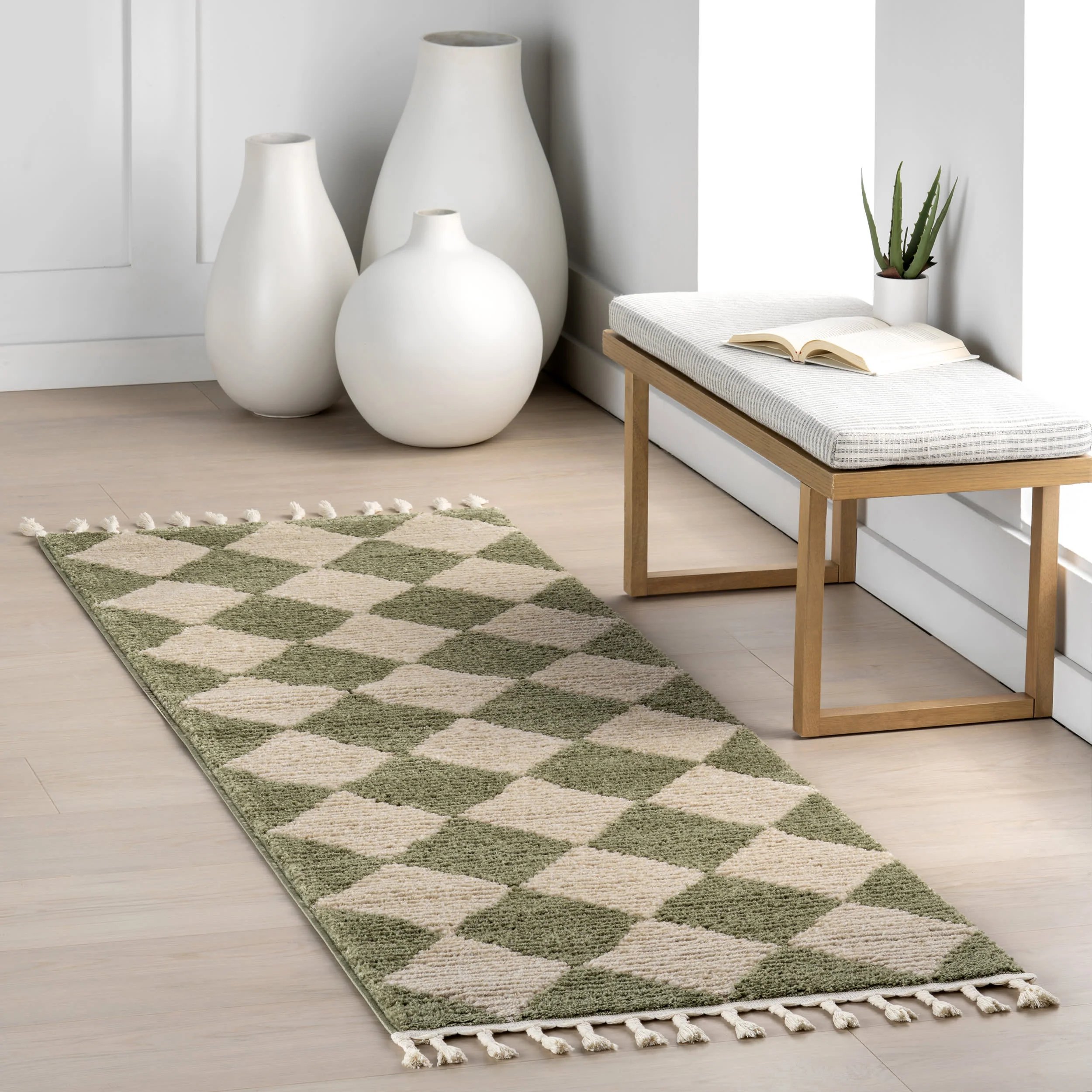 Aylin Diamond Tasseled Rug | Green - Image 2