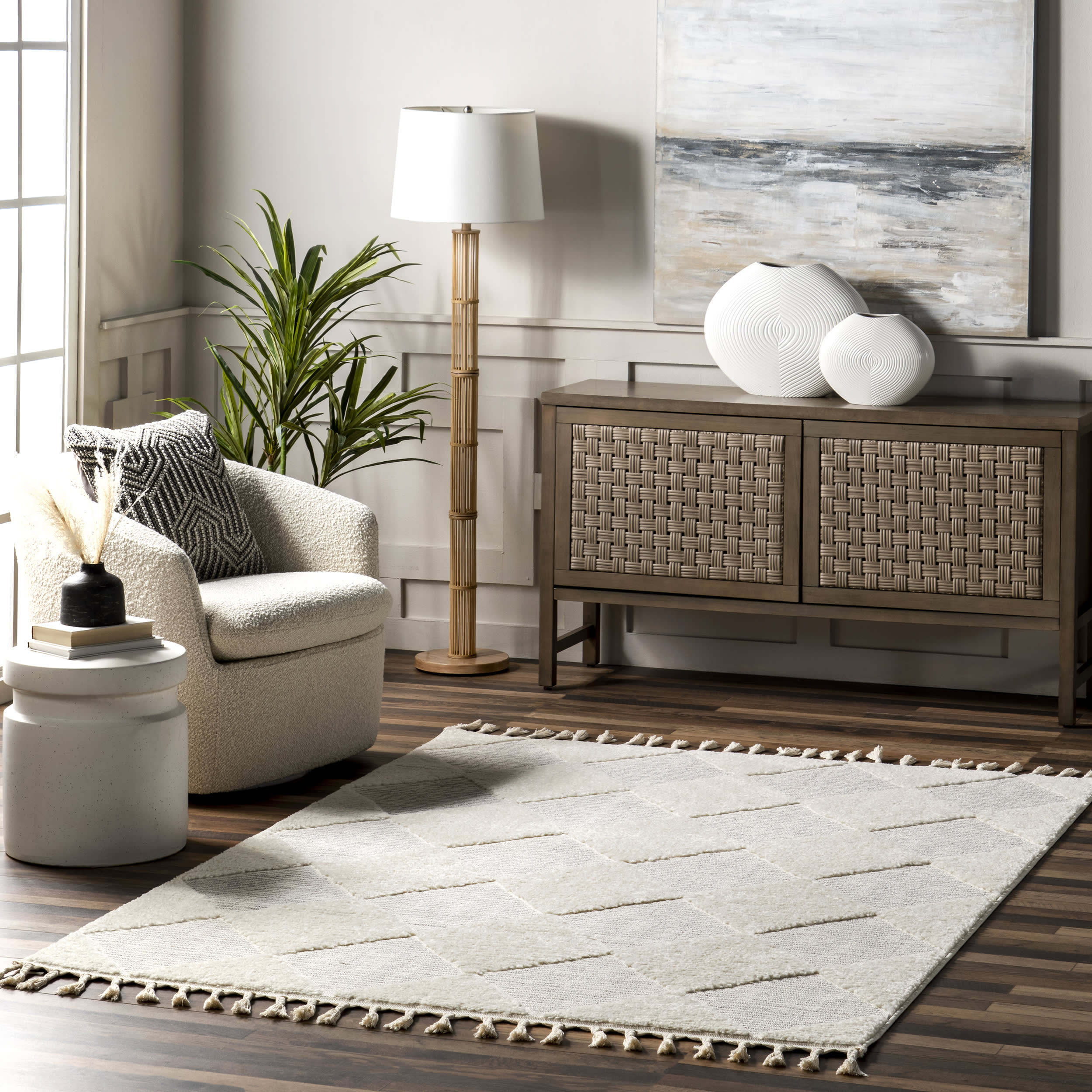 Aylin Diamond Tasseled Rug | Off White - Image 2