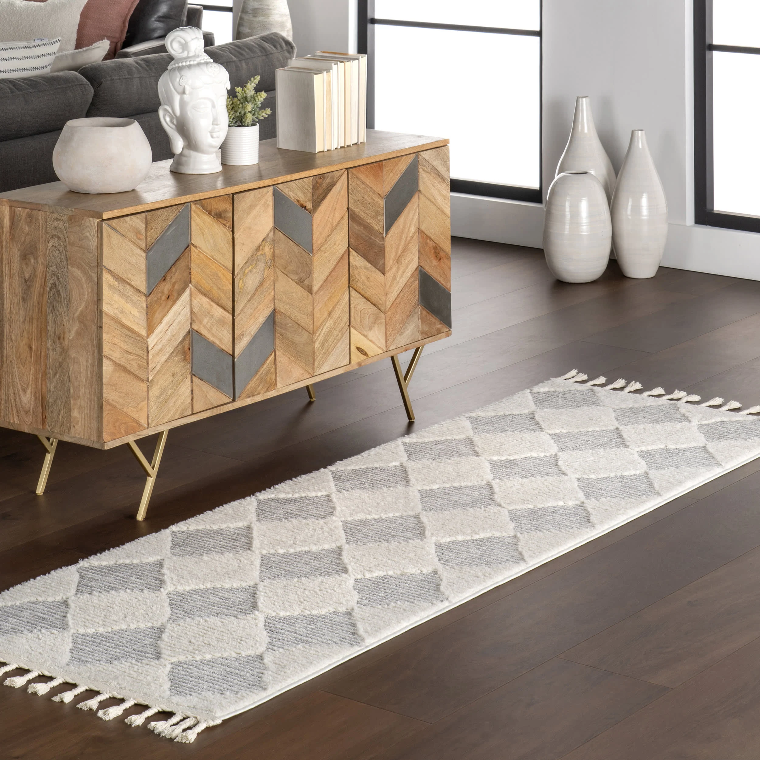 Aylin Diamond Tasseled Rug | Off White - Image 2