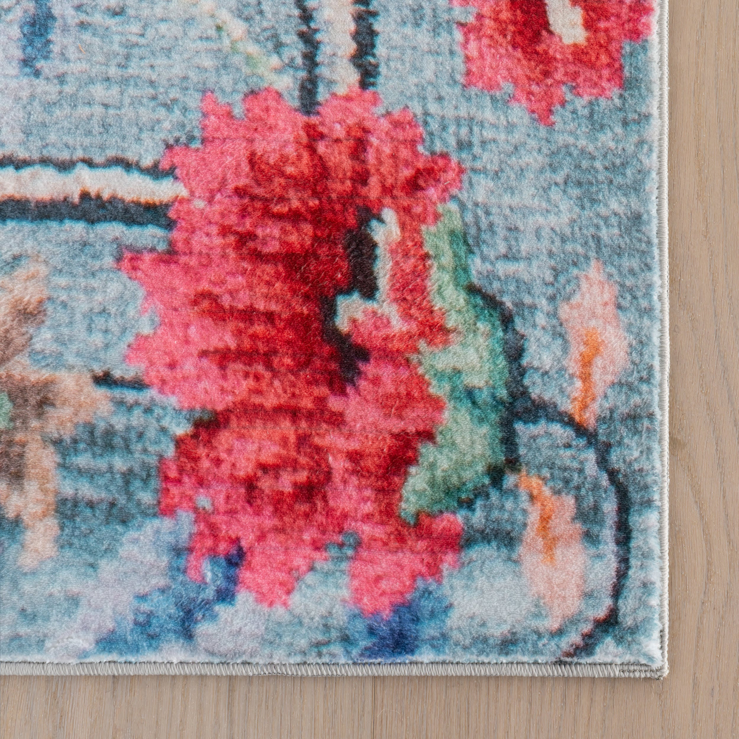 Azara Traditional Floral Washable Rug | Blue - Image 4