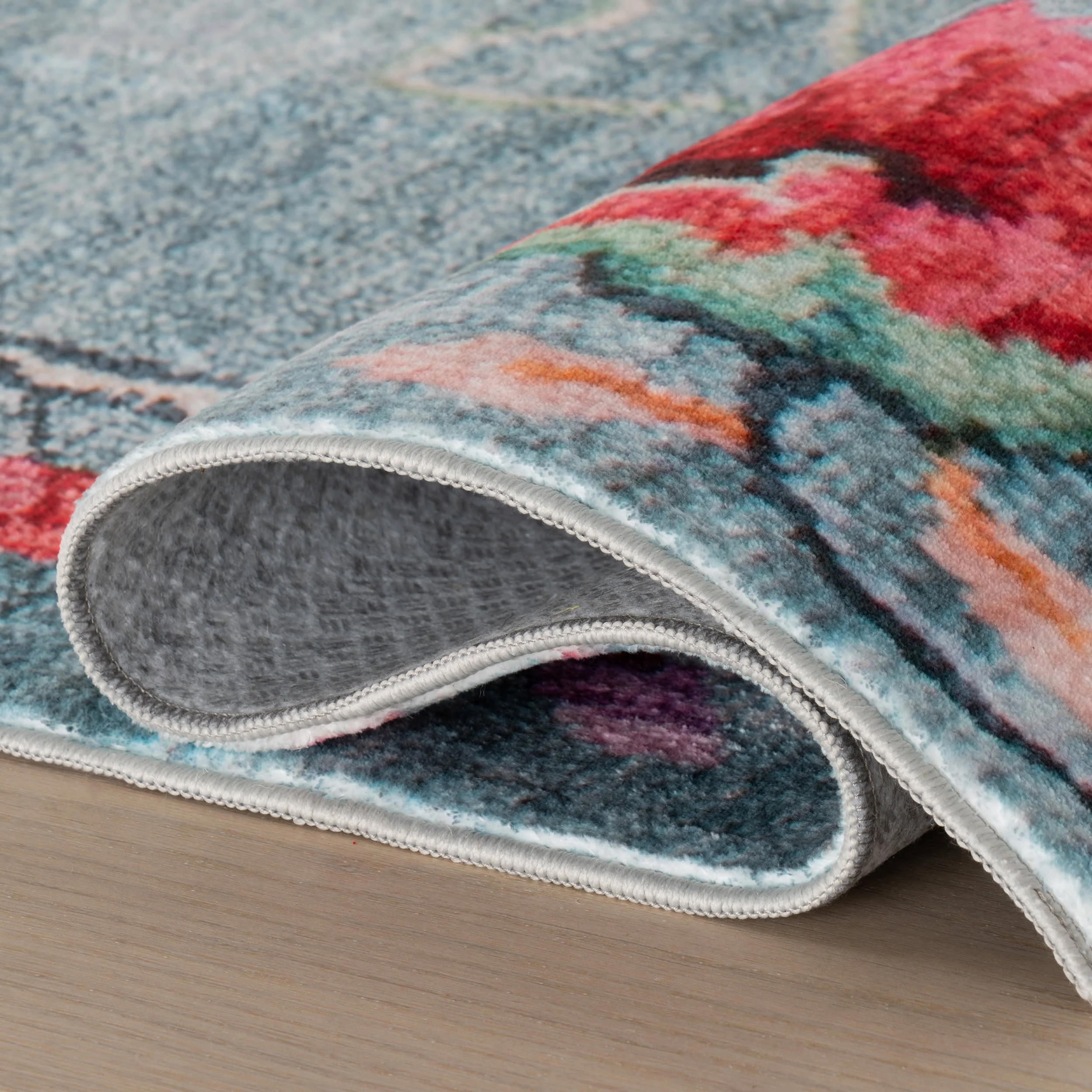 Azara Traditional Floral Washable Rug | Blue - Image 7