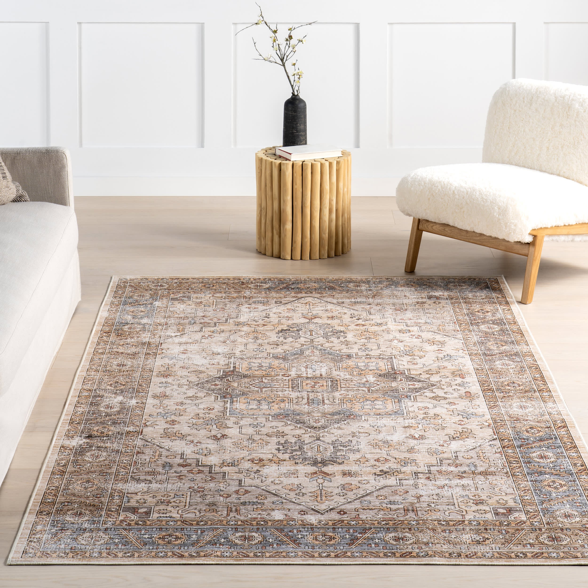 Azaria Medallion Spill Proof Washable Rug | Ivory - Image 5