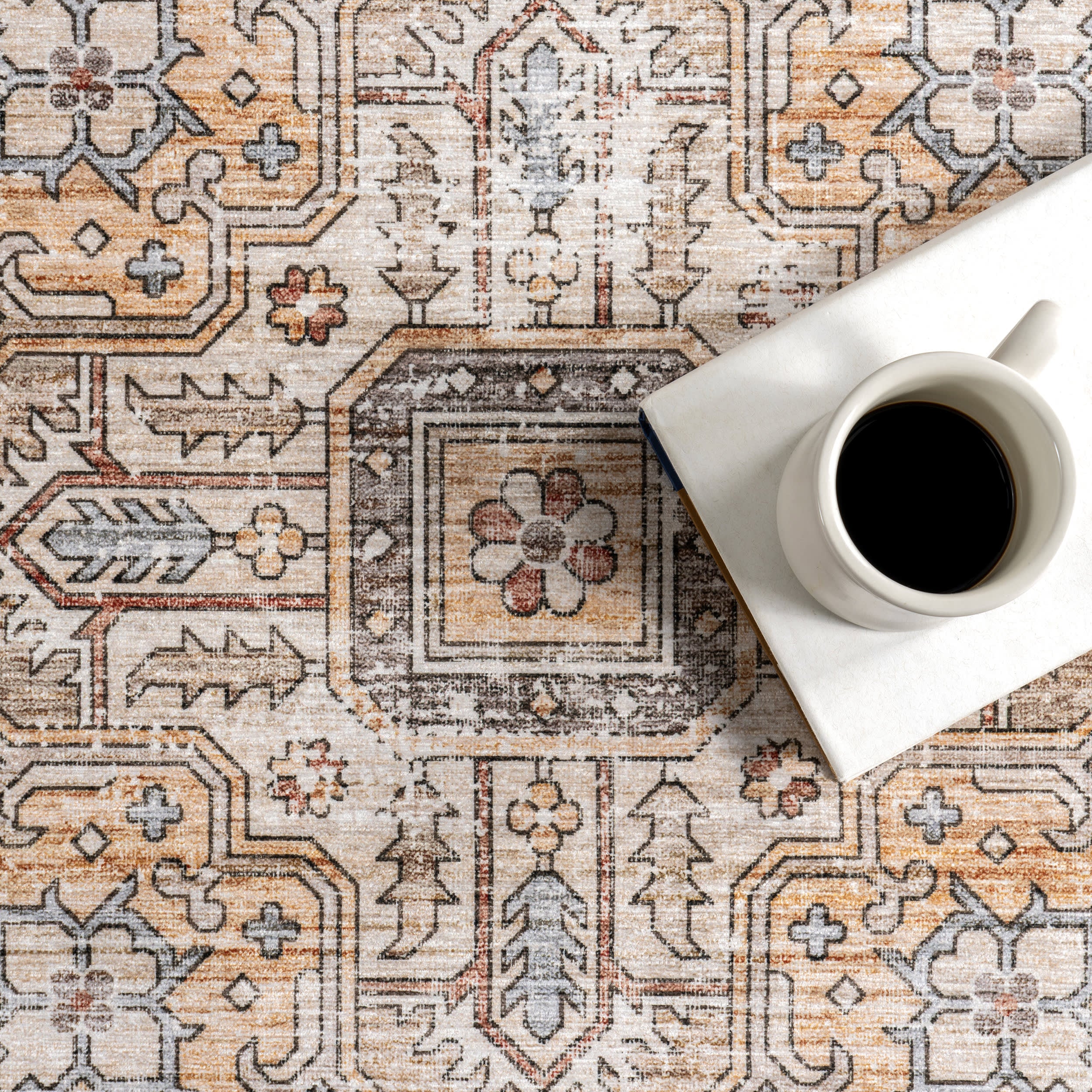 Azaria Medallion Spill Proof Washable Rug | Ivory - Image 8