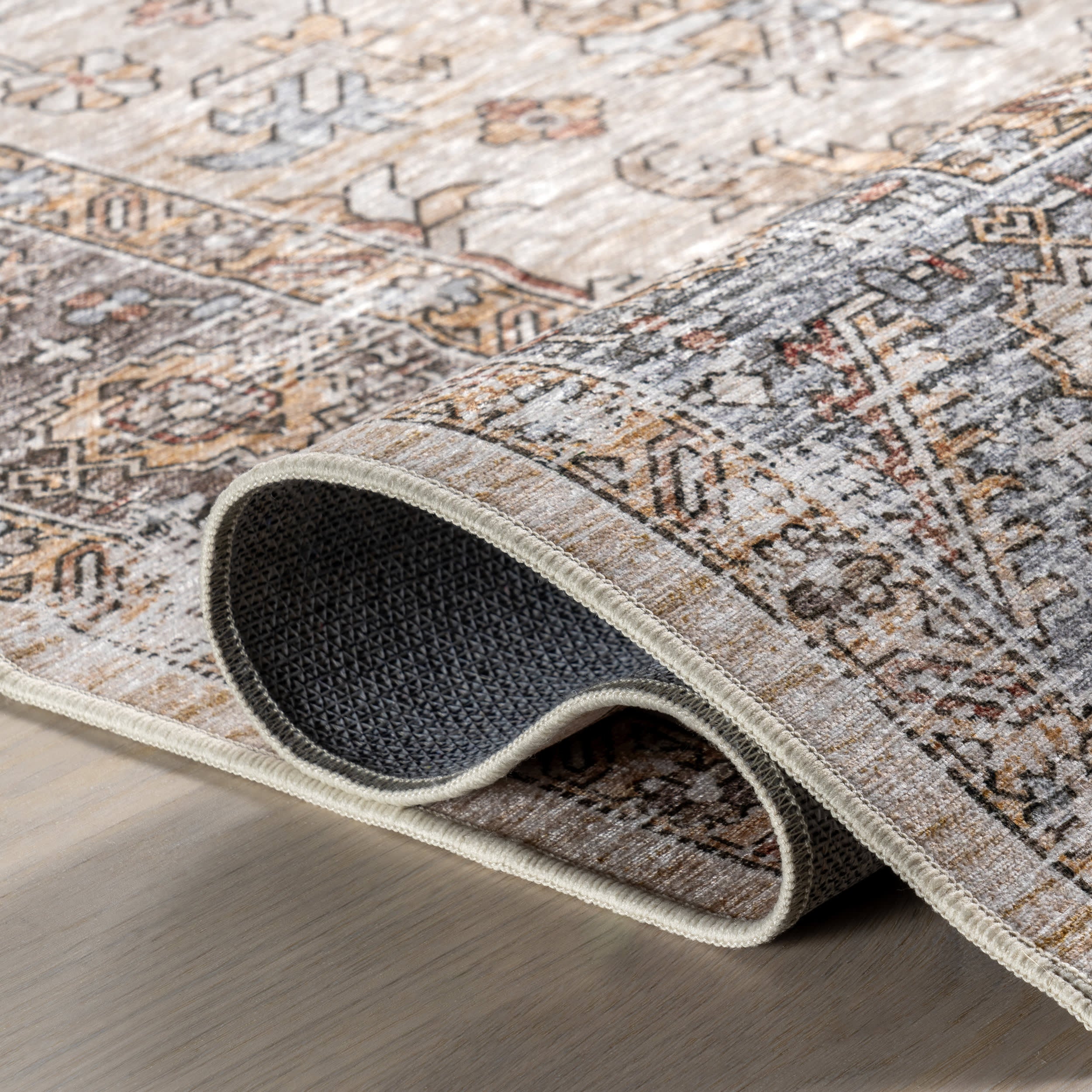 Azaria Medallion Spill Proof Washable Rug | Ivory - Image 9