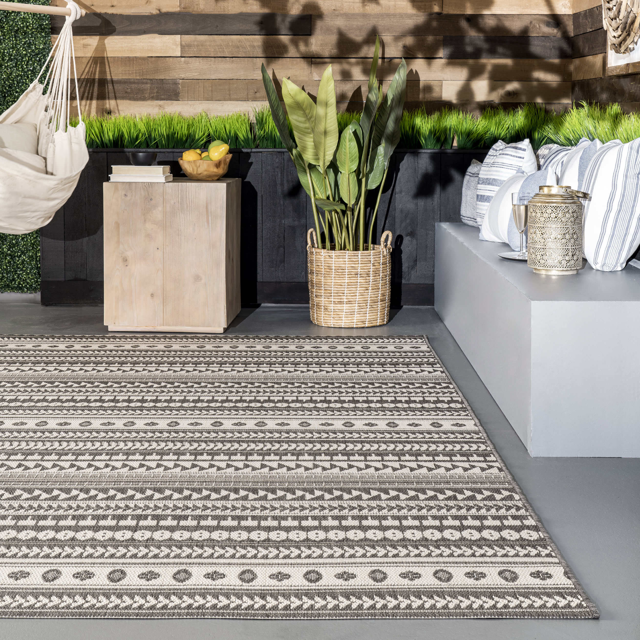 Aztec Bands Indoor/Outdoor Rug | Grey - Image 4