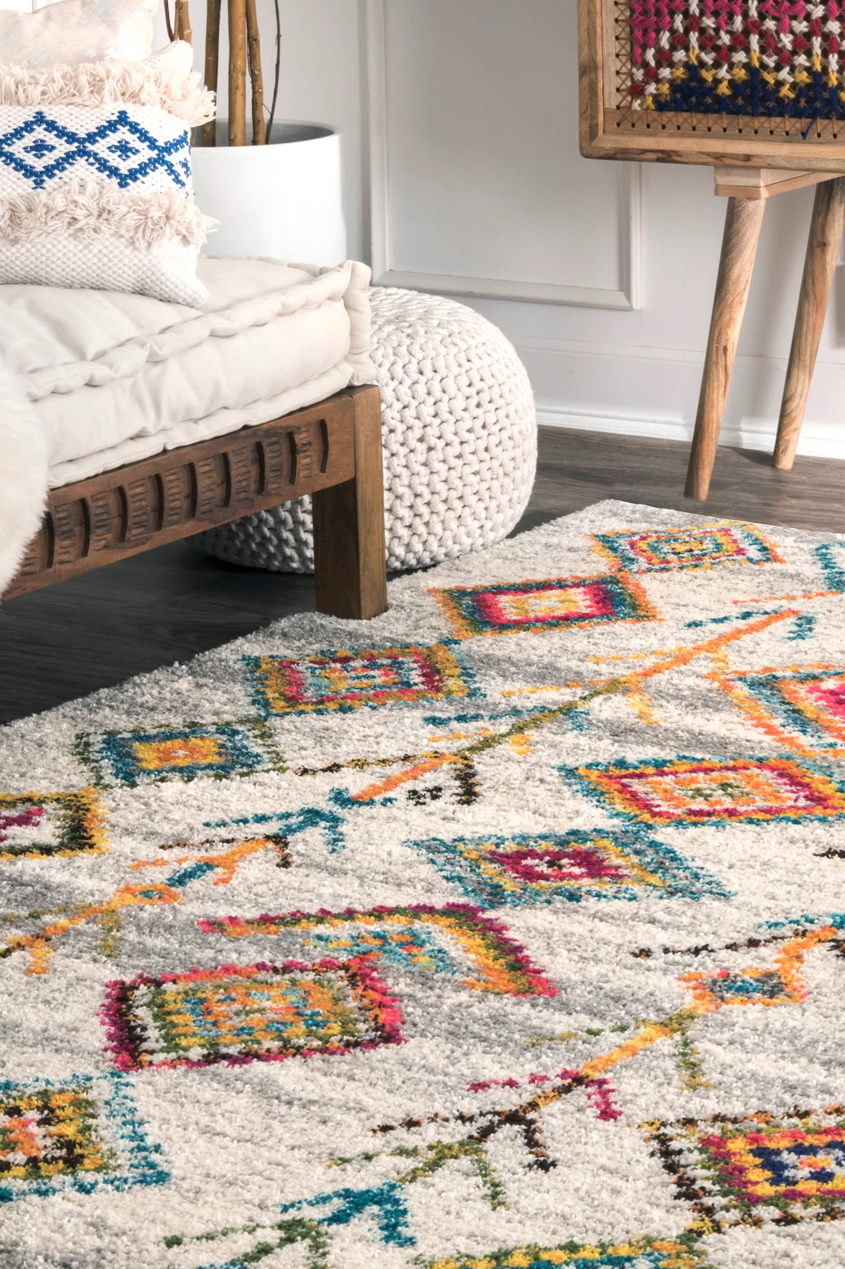 Aztec Diamonds Shag Rug | Grey - Image 5