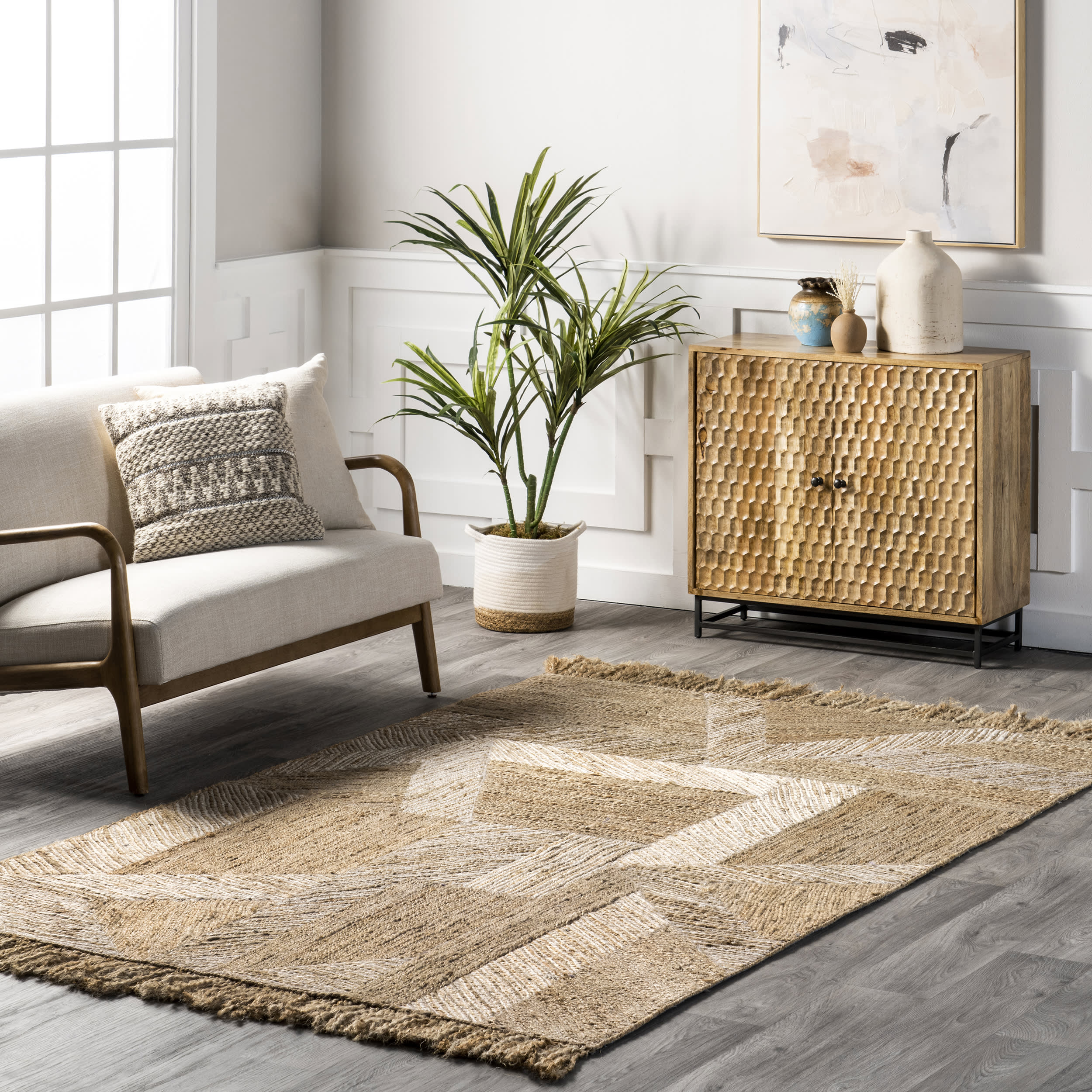 Azzura Jute Geometric Shapes Rug | Natural - Image 2
