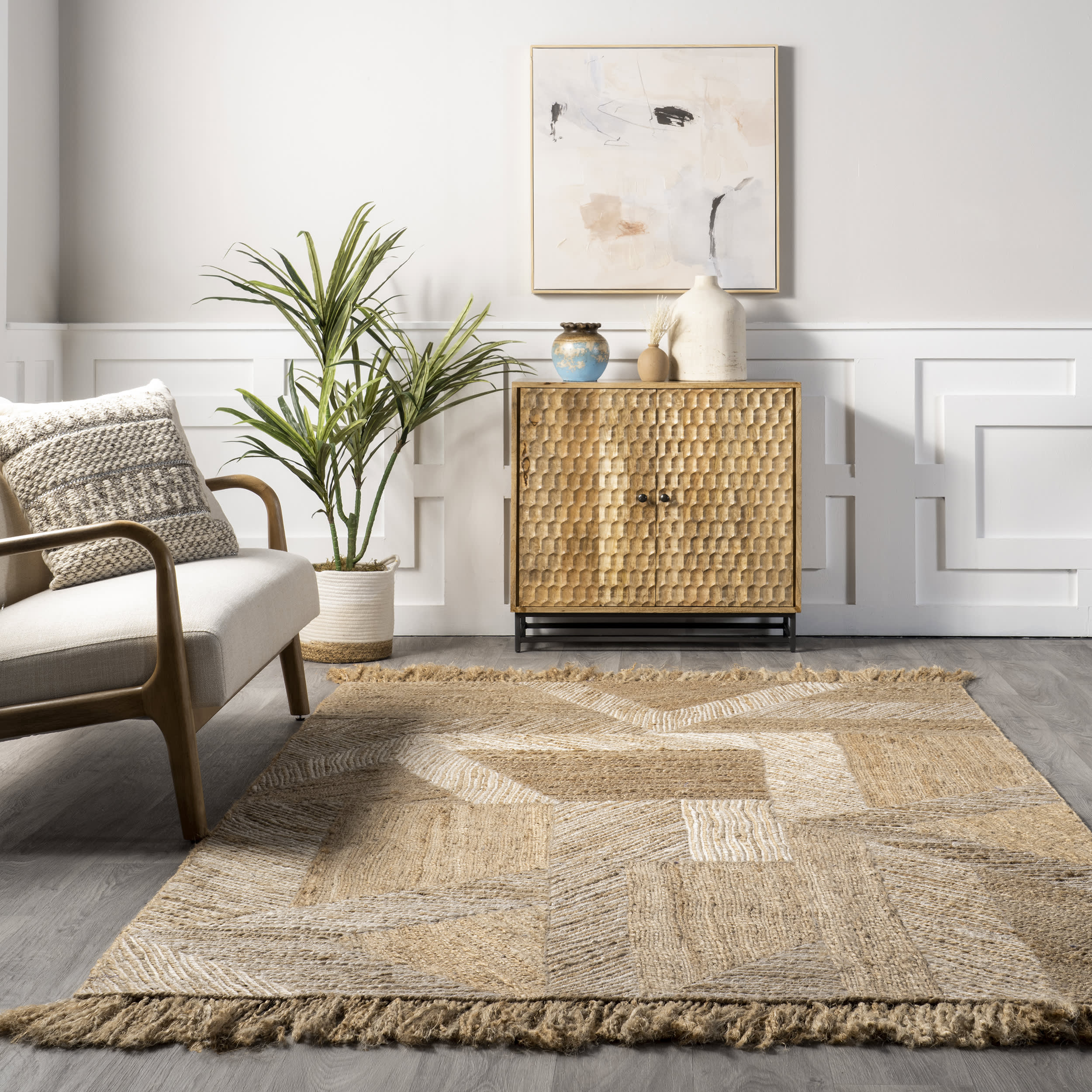 Azzura Jute Geometric Shapes Rug | Natural - Image 4