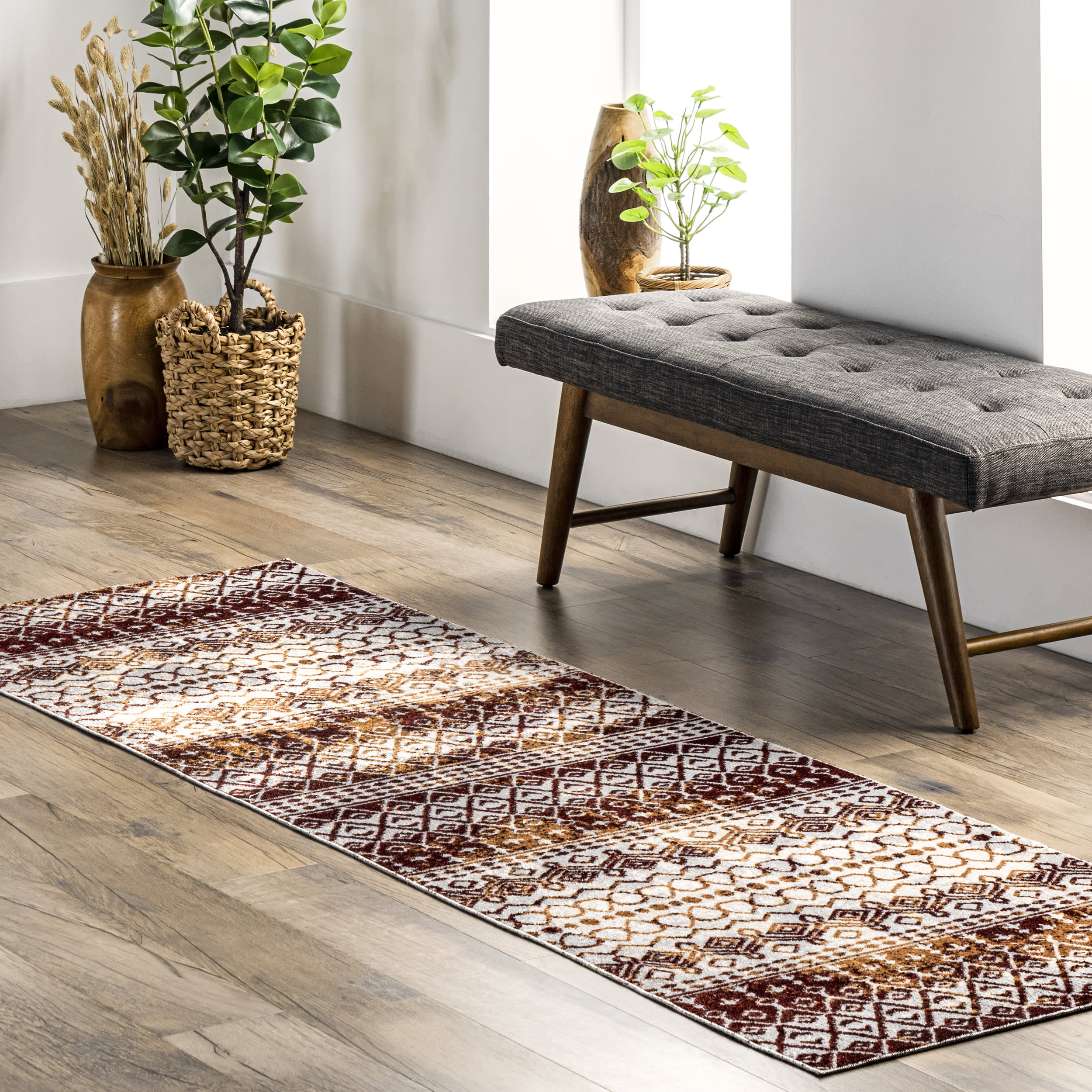 Bailey Washable Geometric Rug | Red - Image 2