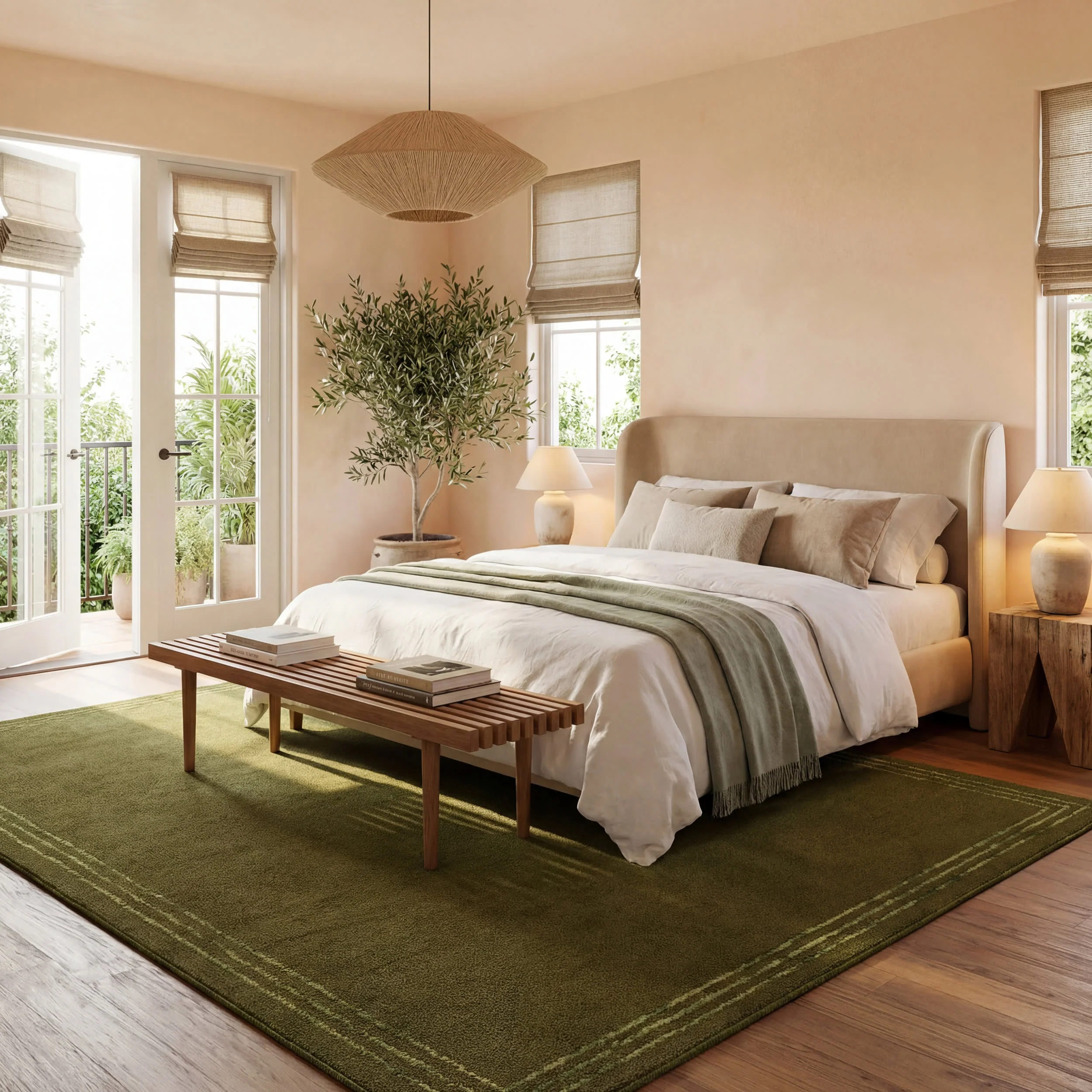 Baina Modern Bordered Rug | Green - Image 10