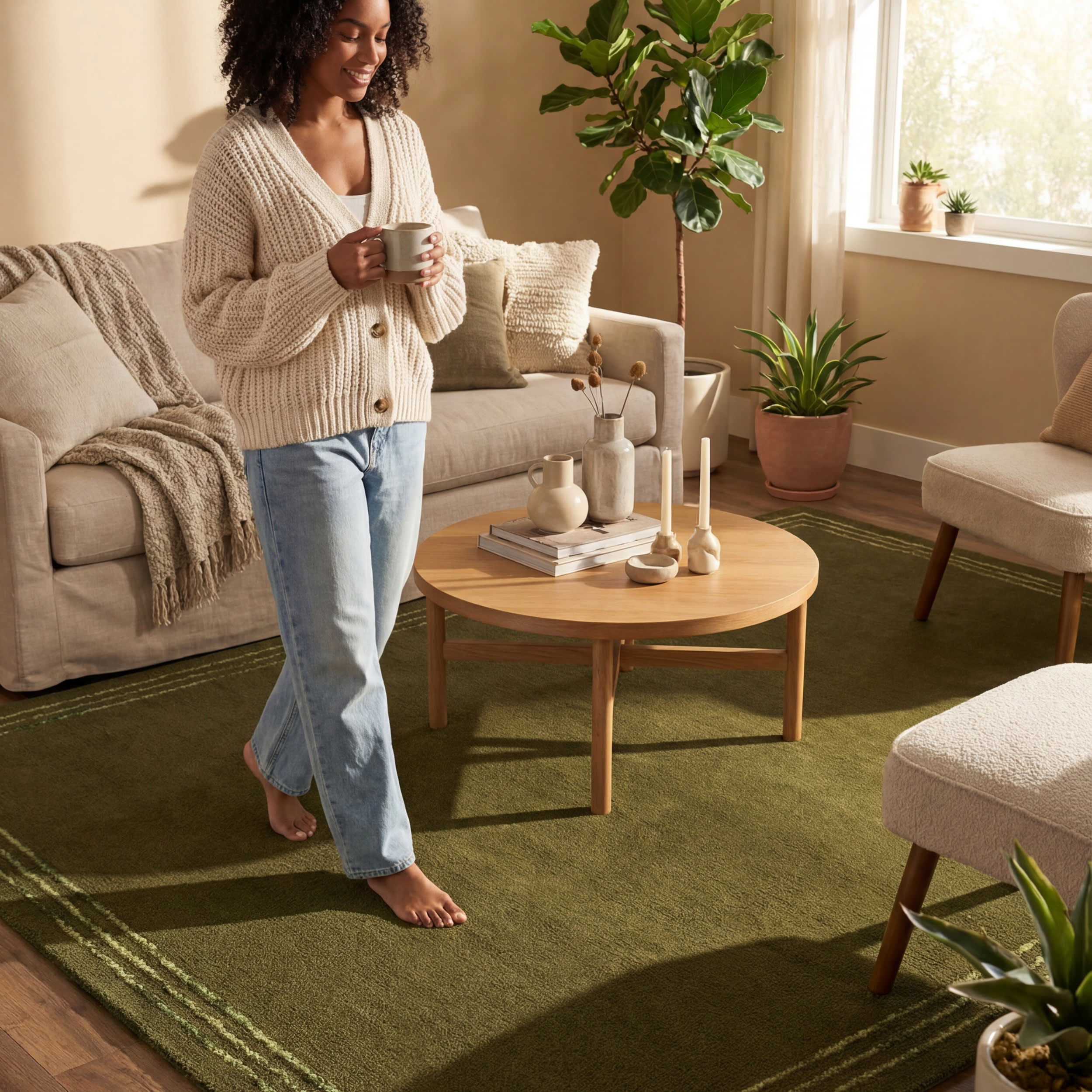 Baina Modern Bordered Rug | Green - Image 9
