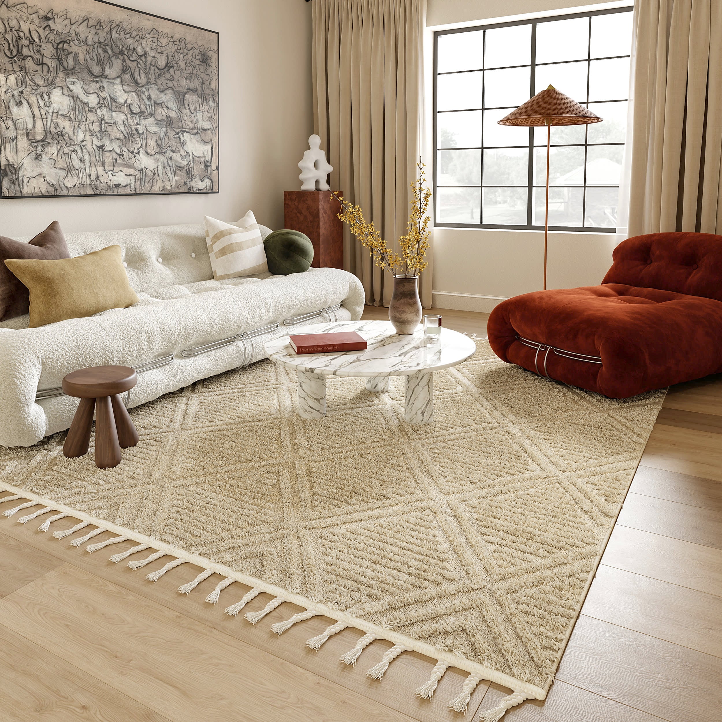 Balboa Textured Tile Rug | Beige - Image 2