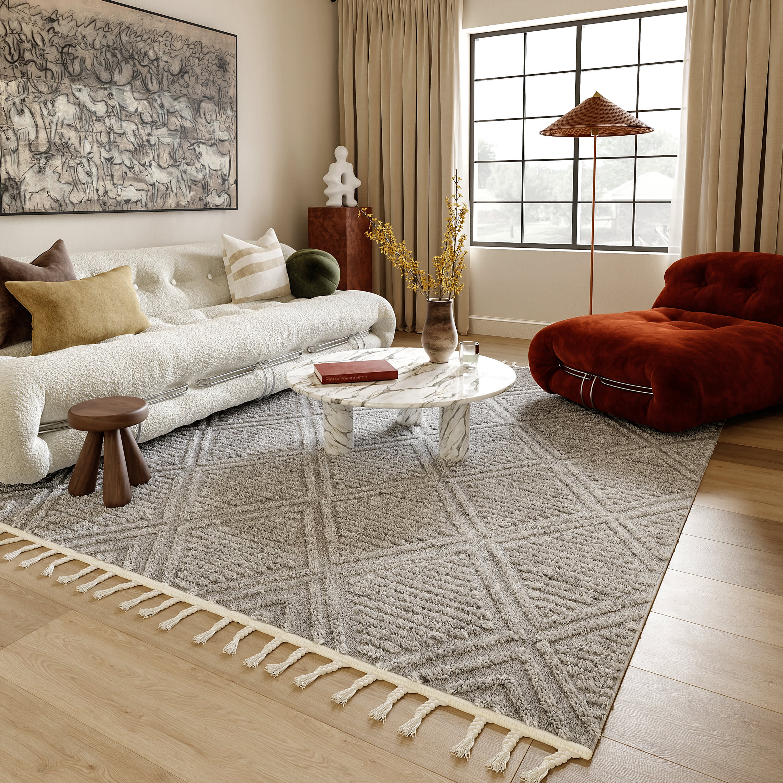 Balboa Textured Tile Rug | Grey - Image 2