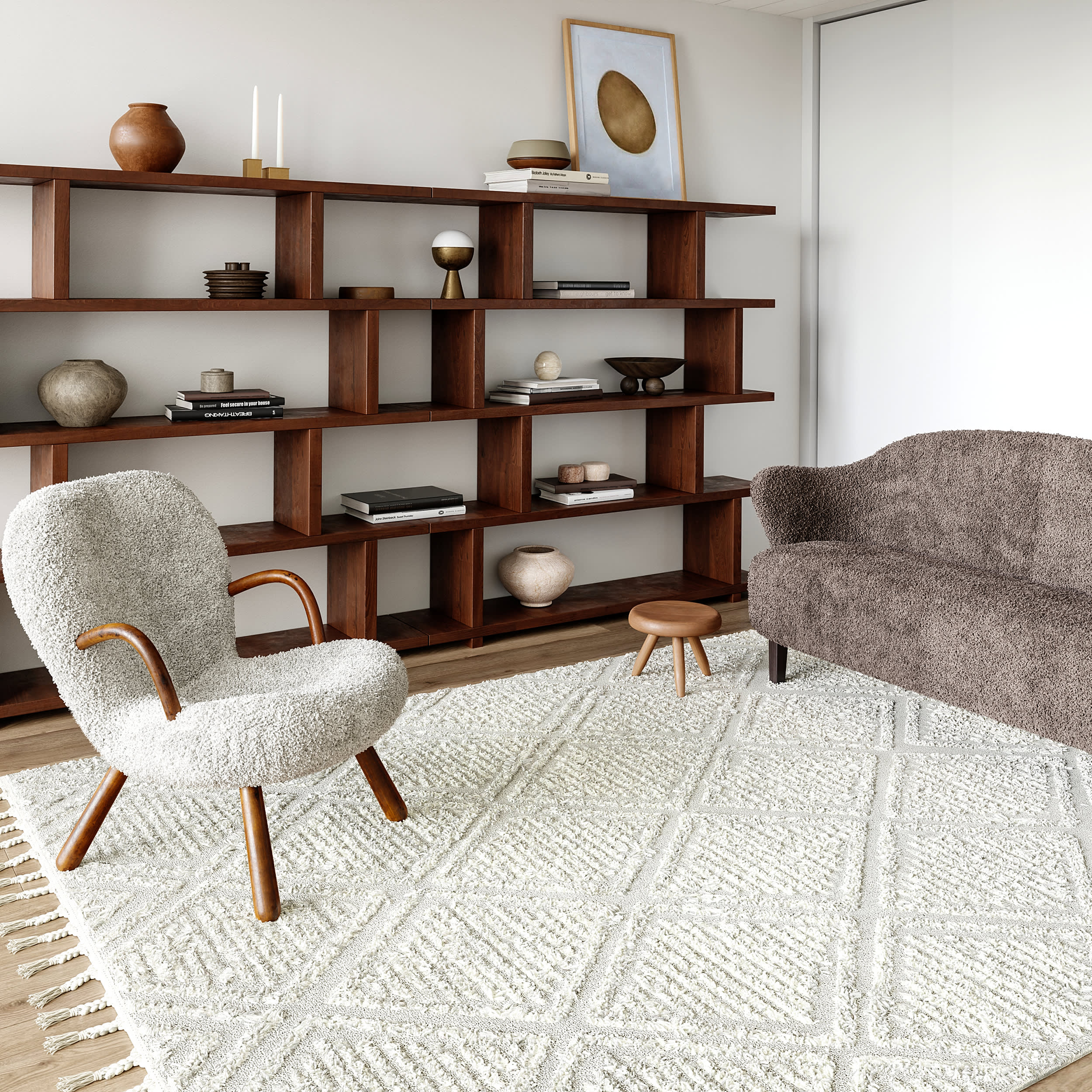 Balboa Textured Tile Rug | Ivory - Image 2