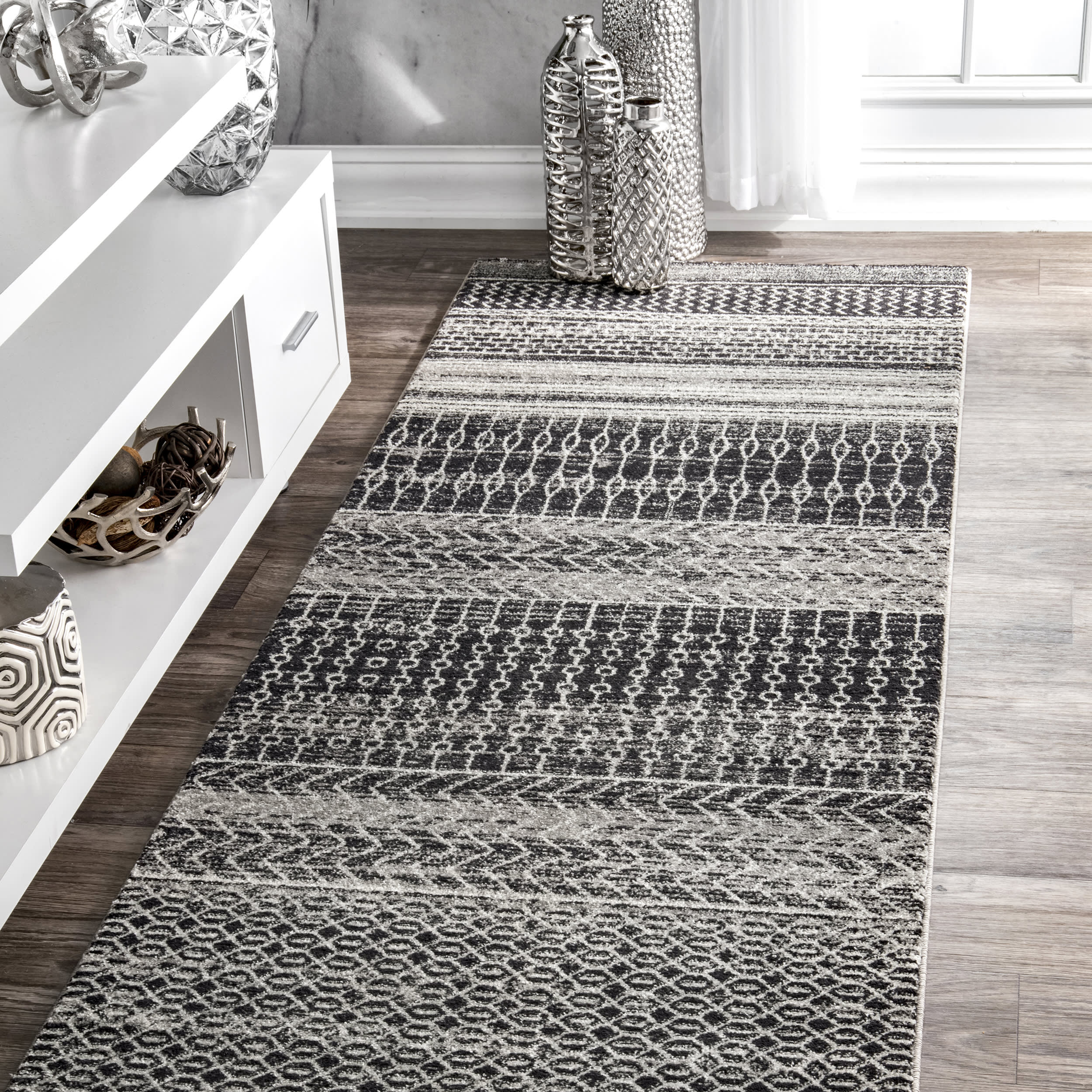 Banded Abacus And Stripes Rug | Dark Grey - Image 2