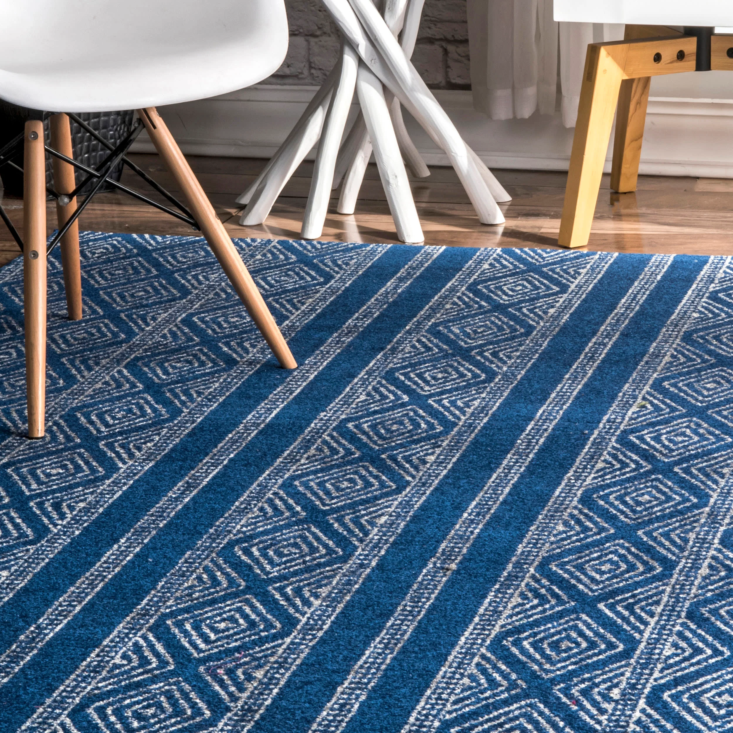 Banded Bird Eye Diamonds Rug | Blue - Image 4