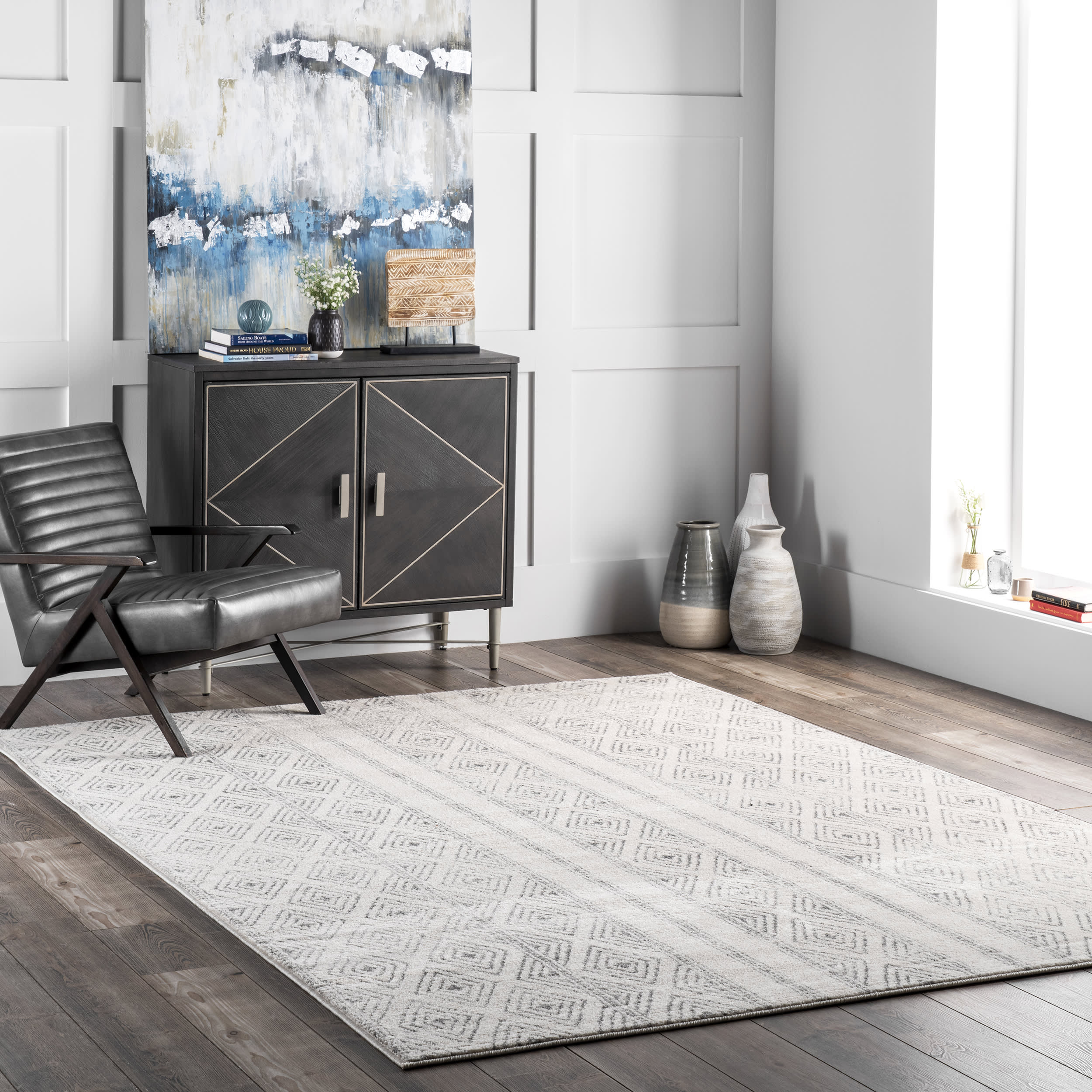 Banded Bird Eye Diamonds Rug | Grey - Image 2