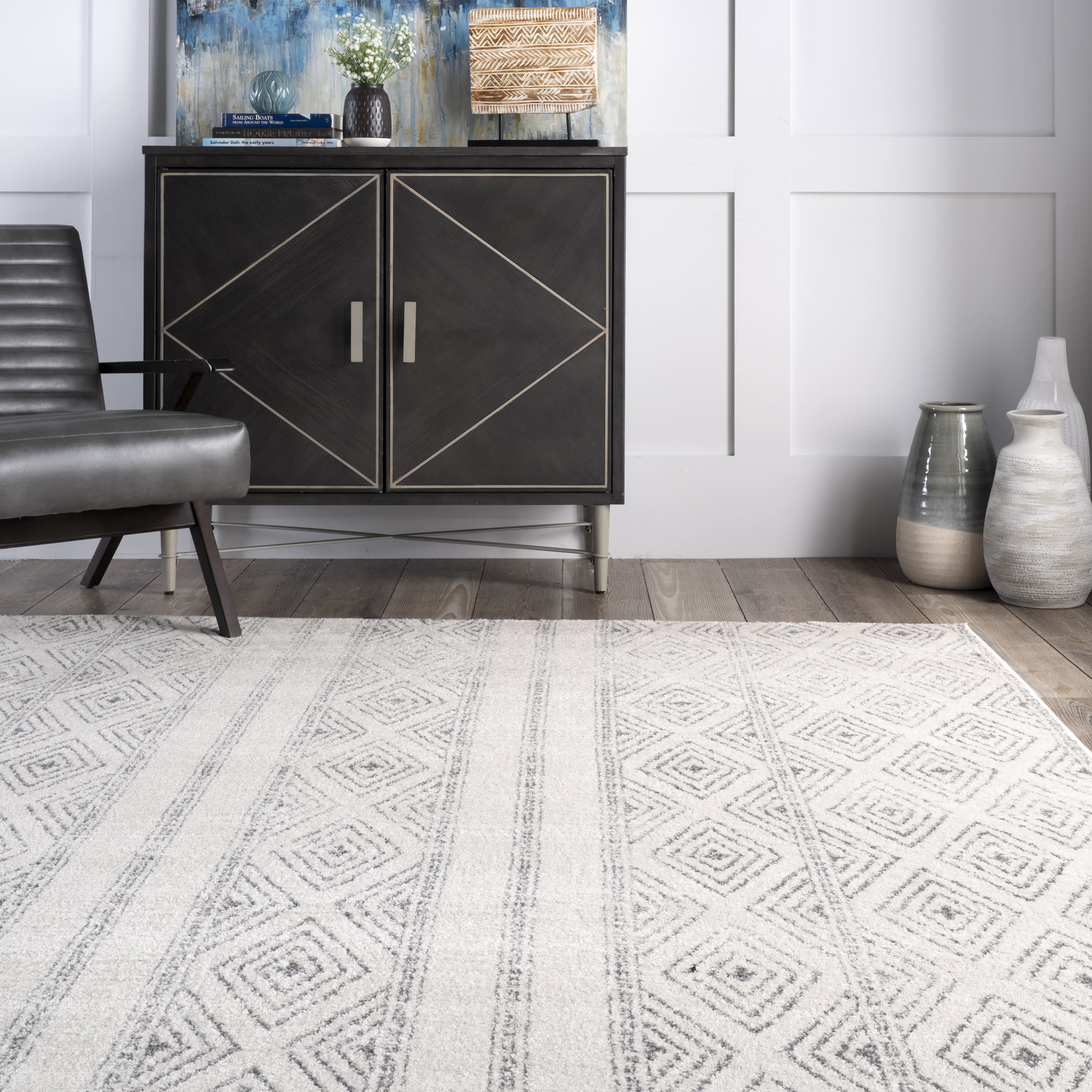 Banded Bird Eye Diamonds Rug | Grey - Image 4