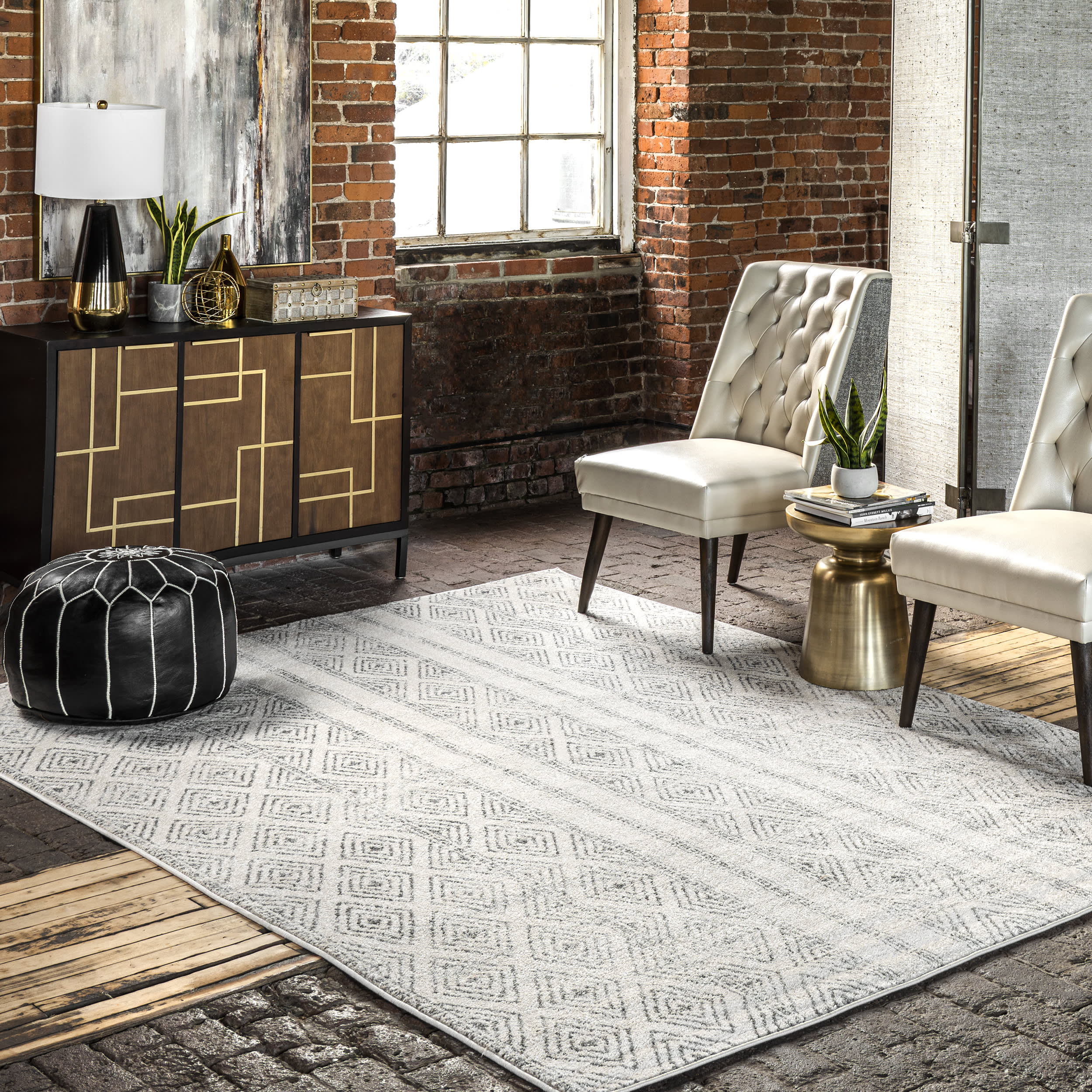 Banded Bird Eye Diamonds Rug | Grey - Image 6
