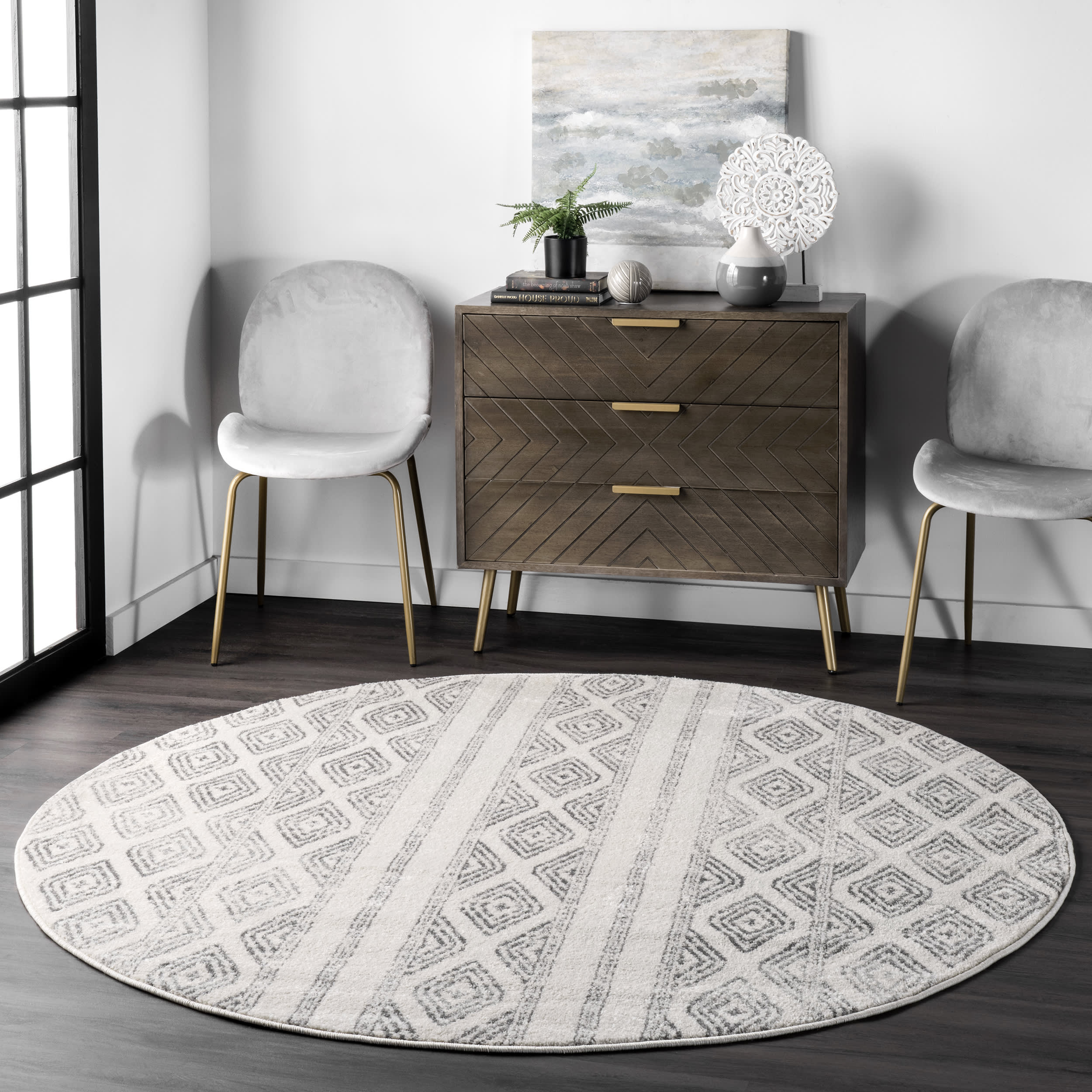 Banded Bird Eye Diamonds Rug | Grey - Image 2