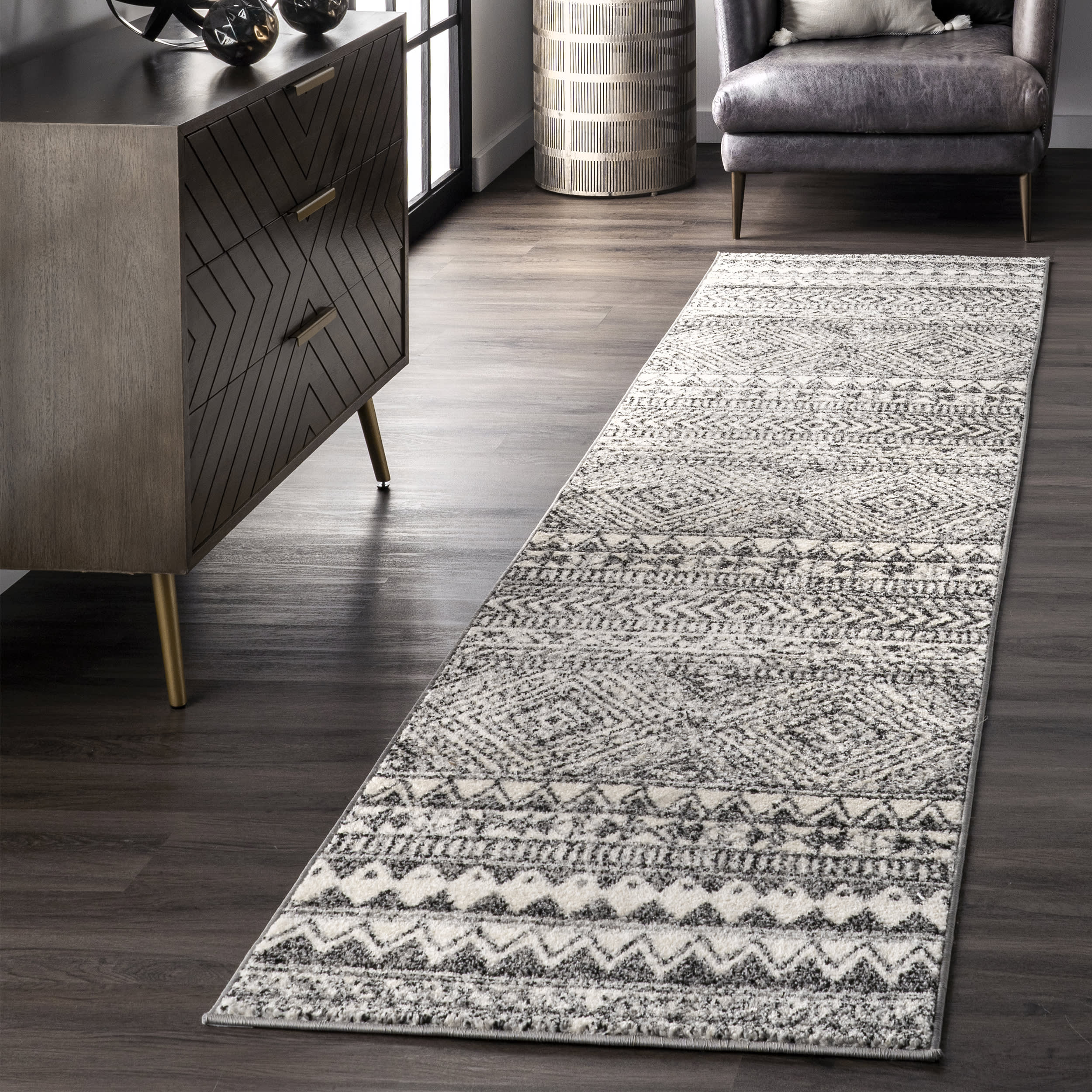 Banded Geometric Rug | Dark Grey - Image 2