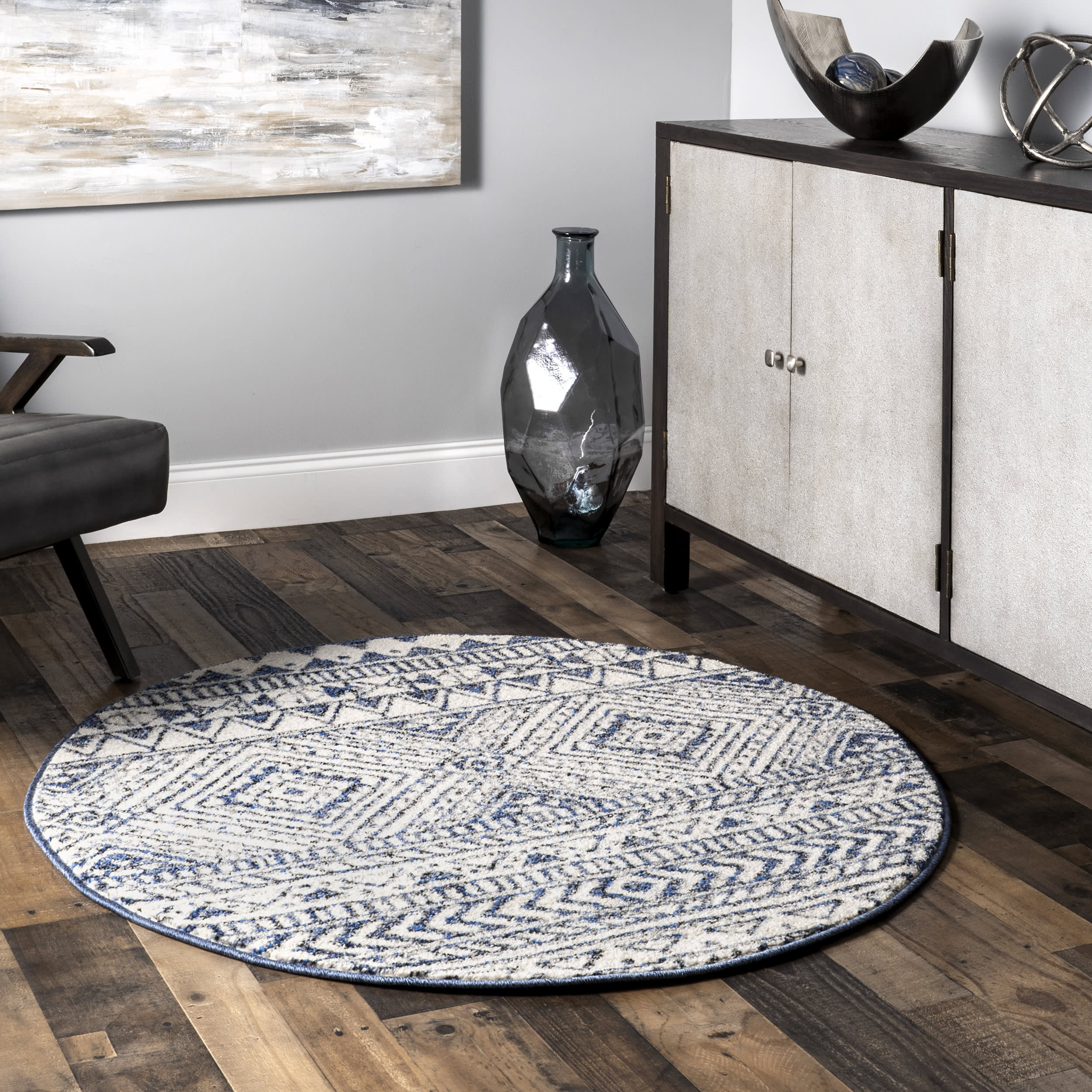 Banded Geometric Rug | Navy - Image 2