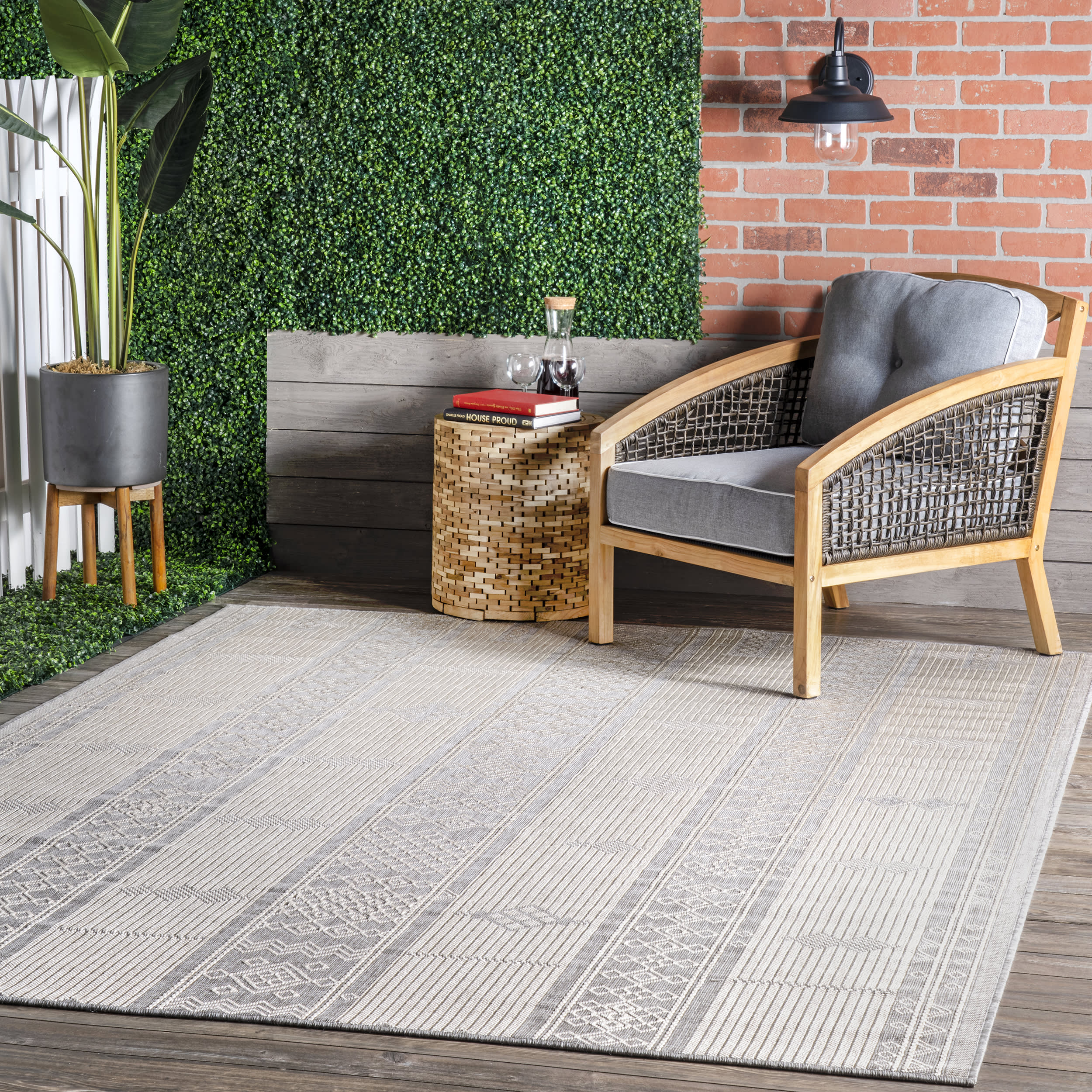 Banded Indoor/Outdoor Flatweave Rug | Light Grey - Image 2