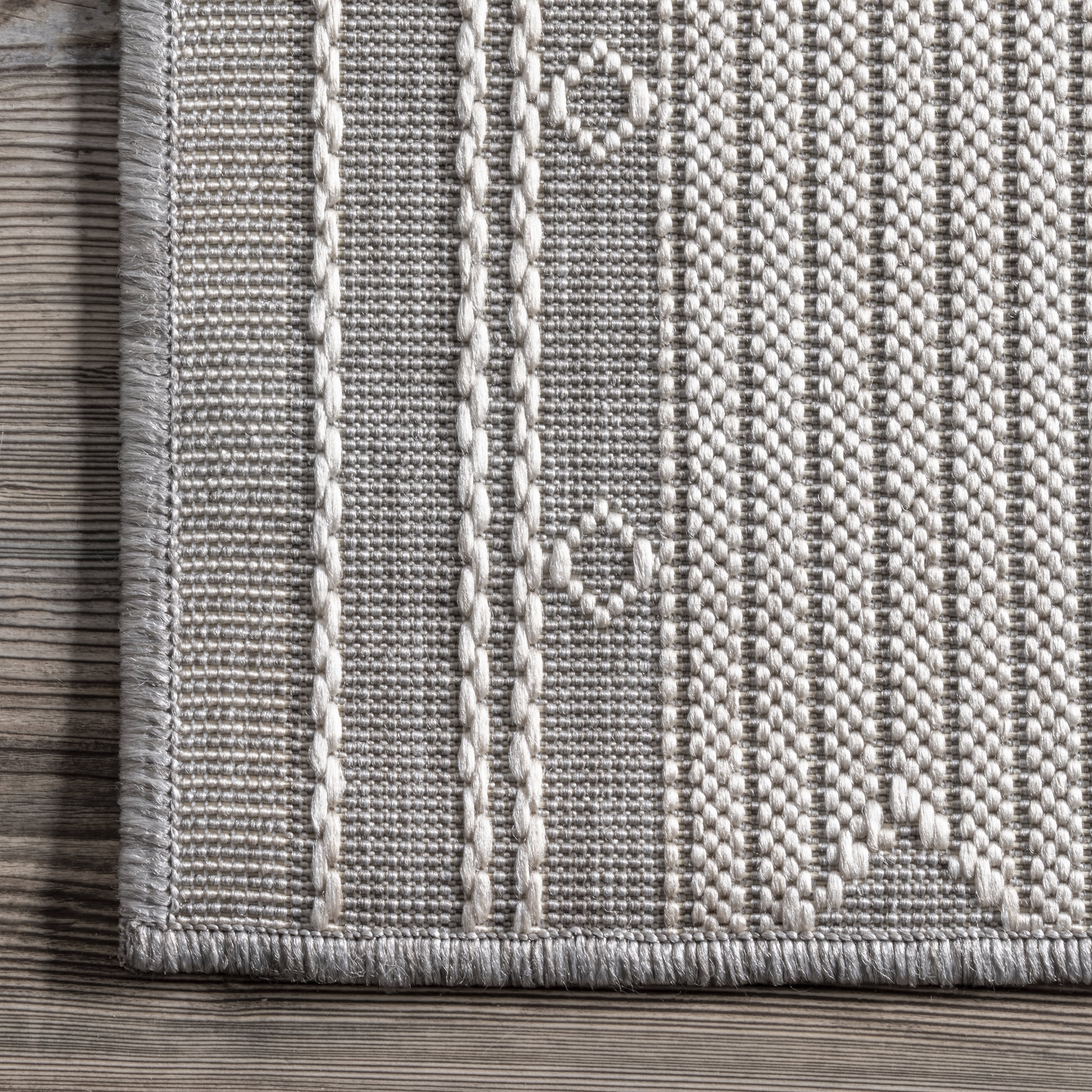 Banded Indoor/Outdoor Flatweave Rug | Light Grey - Image 3