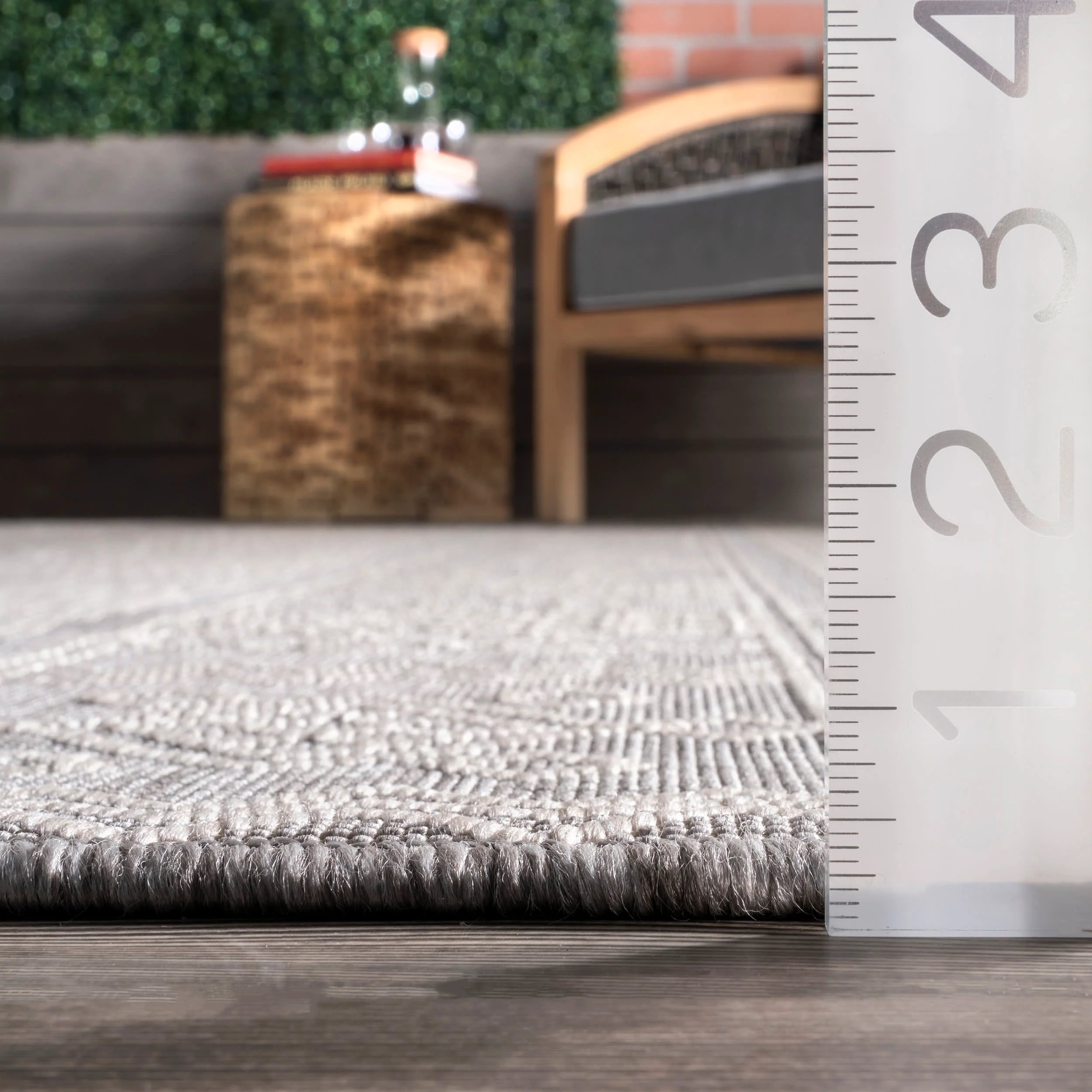 Banded Indoor/Outdoor Flatweave Rug | Light Grey - Image 5
