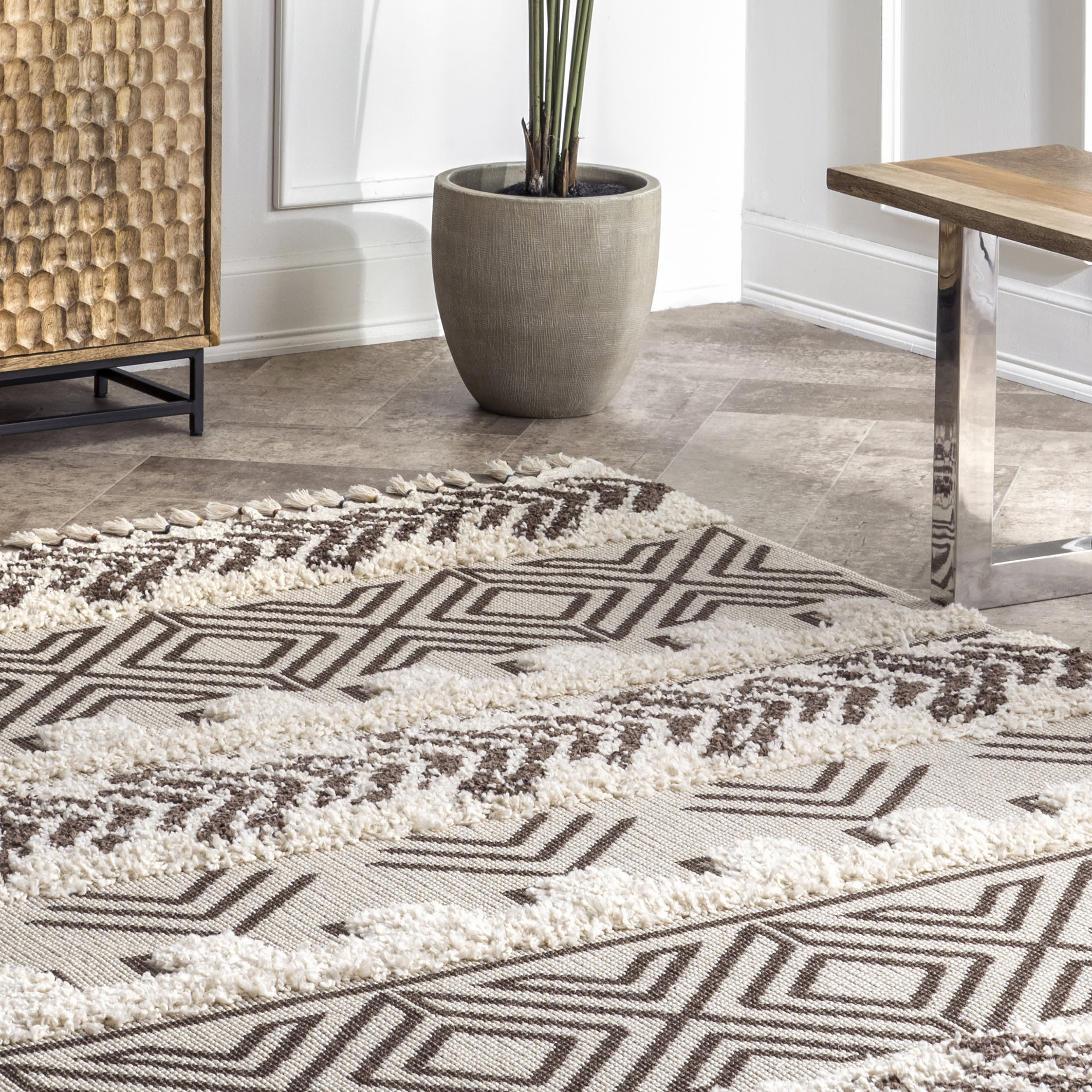 Banded Shag Rug | Brown - Image 4