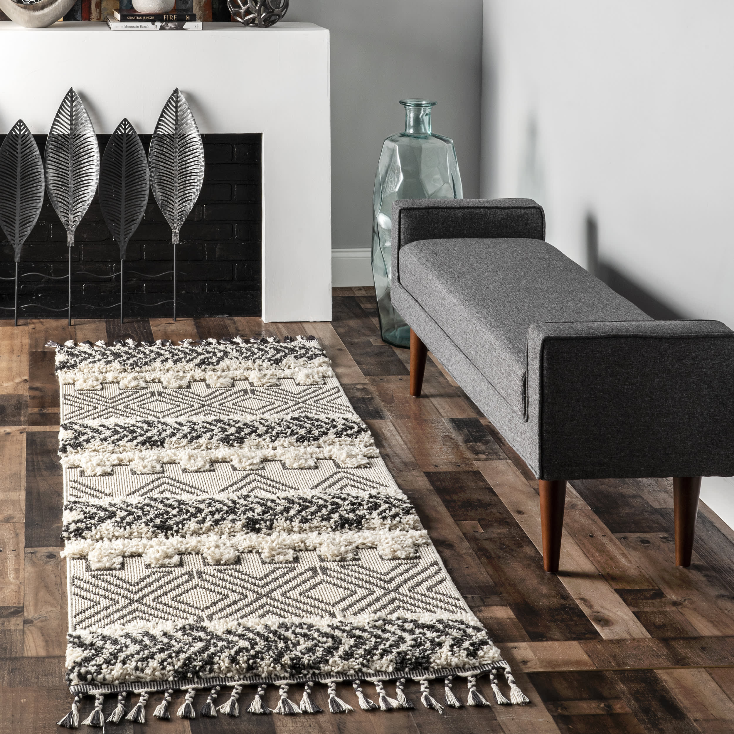 Banded Shag Rug | Light Grey - Image 2