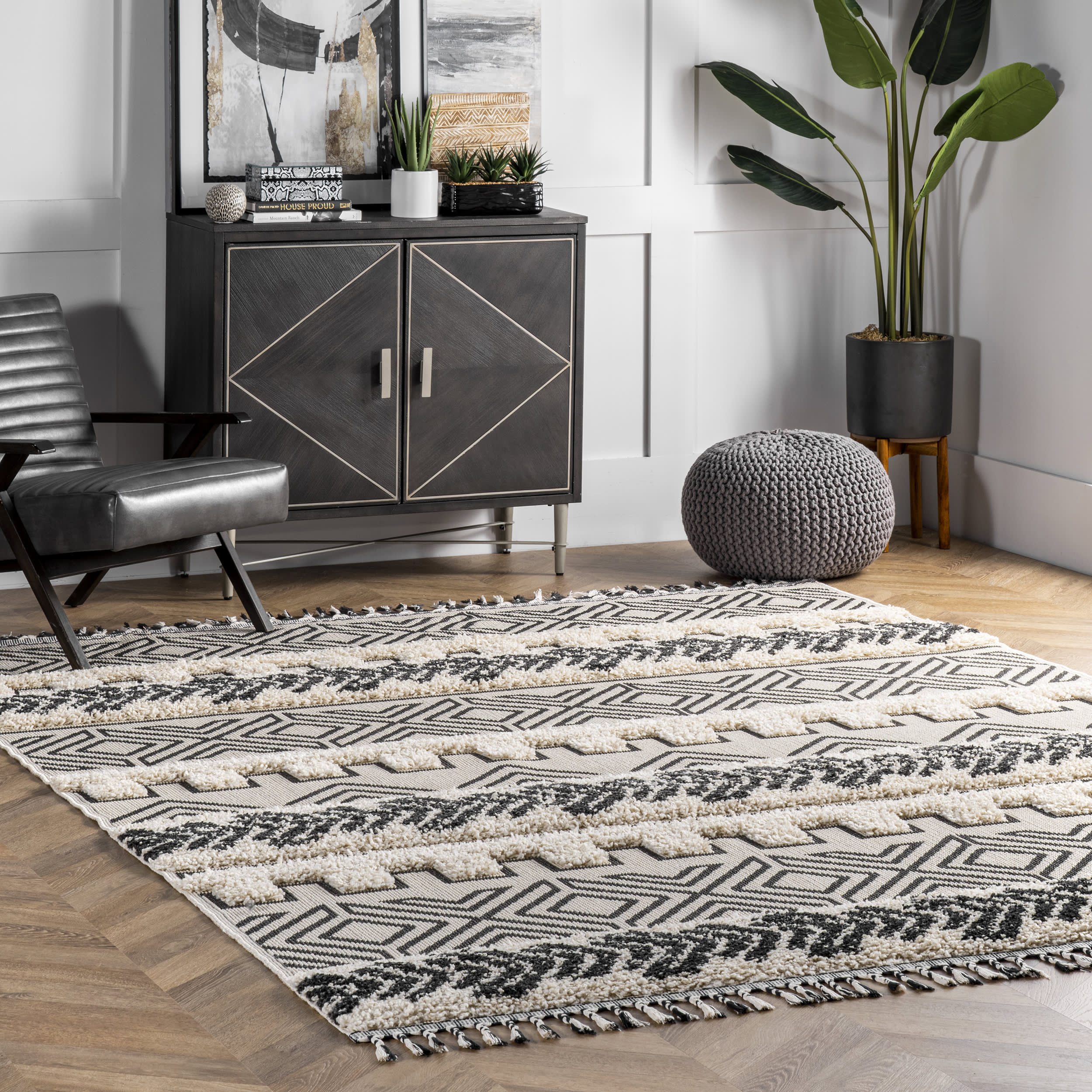 Banded Shag Rug | Light Grey - Image 2