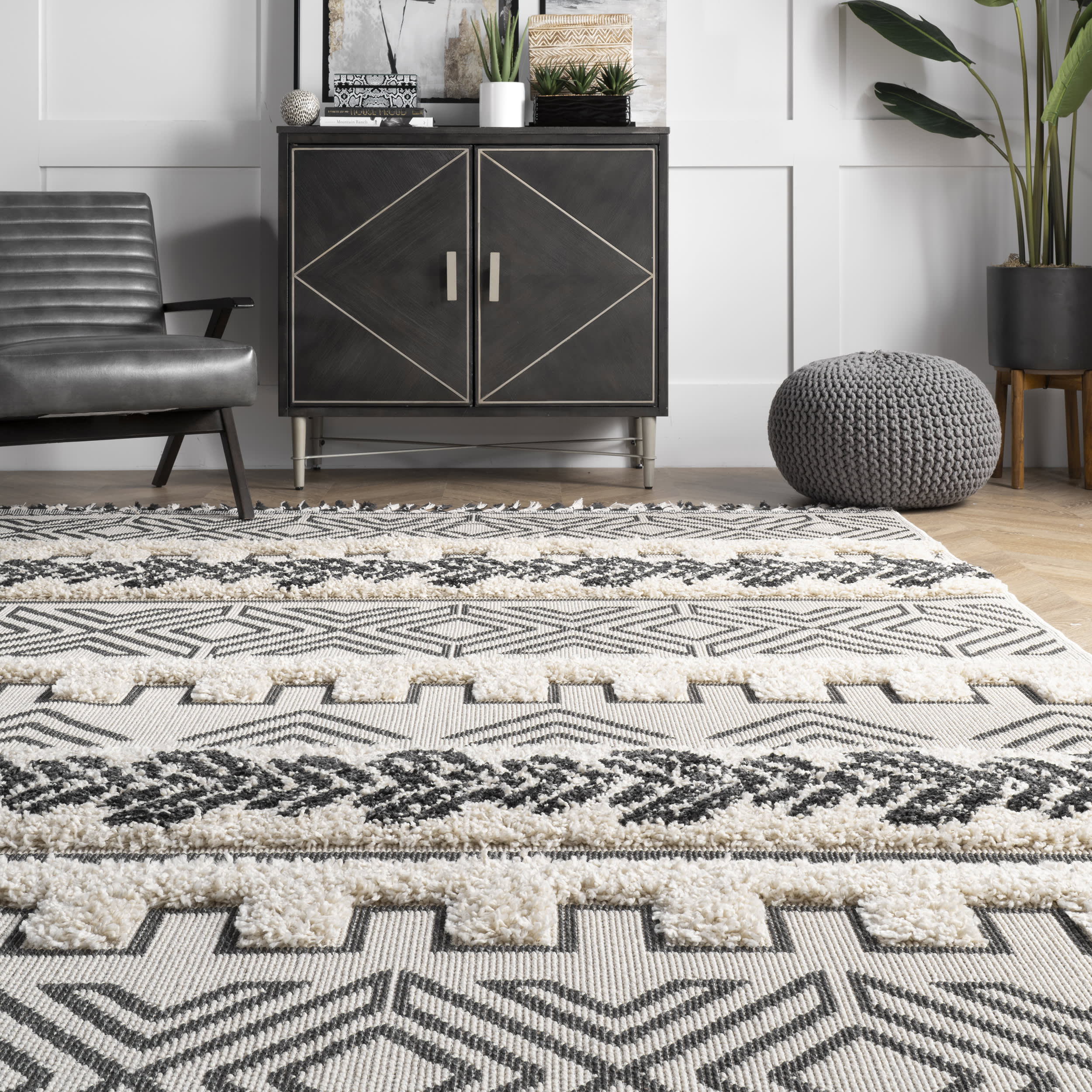 Banded Shag Rug | Light Grey - Image 4