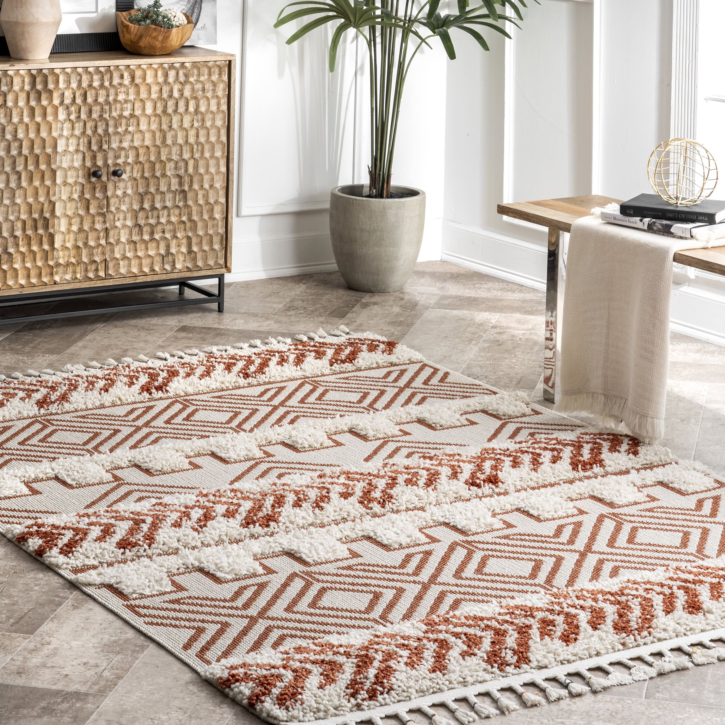 Banded Shag Rug | Rust - Image 2
